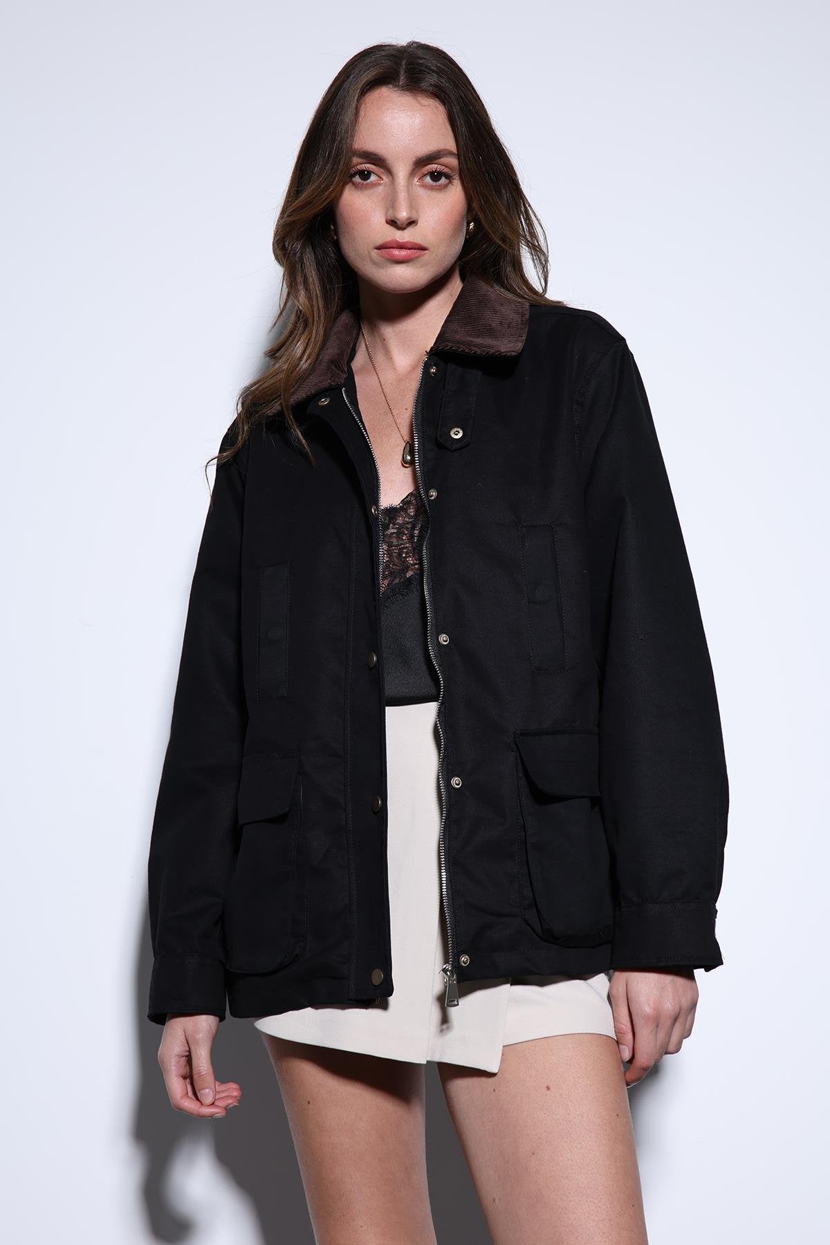 Antioch-Antioch Siyah Kontrast Yaka Kadın Ceket-Ceket-2-Milagron.com