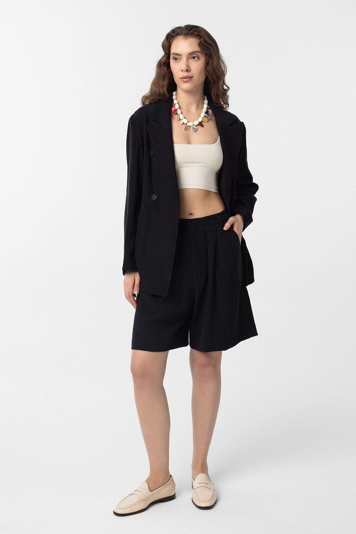 Antioch-Siyah Kruvaze Kadın Blazer Ceket-Blazer Ceket-2-Milagron.com