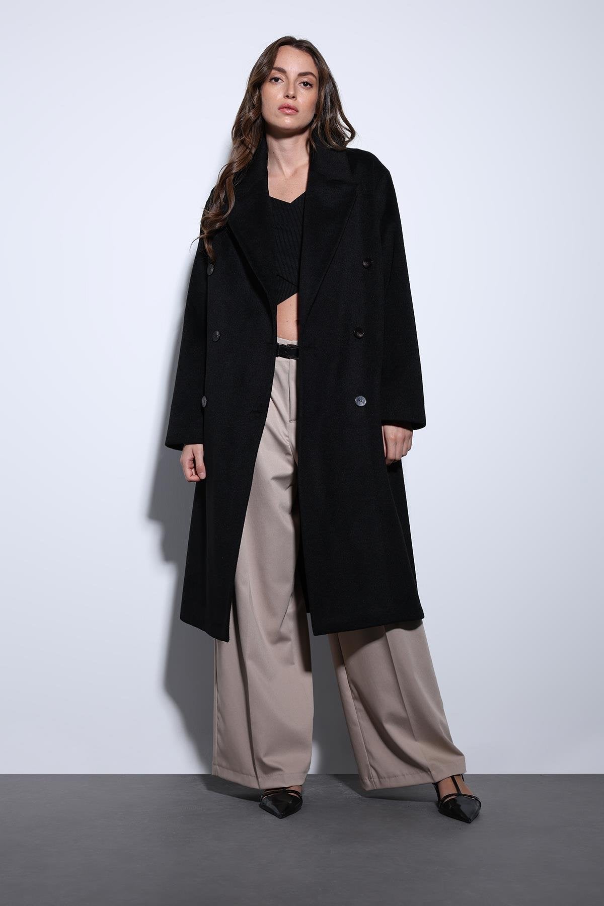 Antioch-Antioch Siyah Kruvaze Kadın Kaban-Kaban-1-Milagron.com