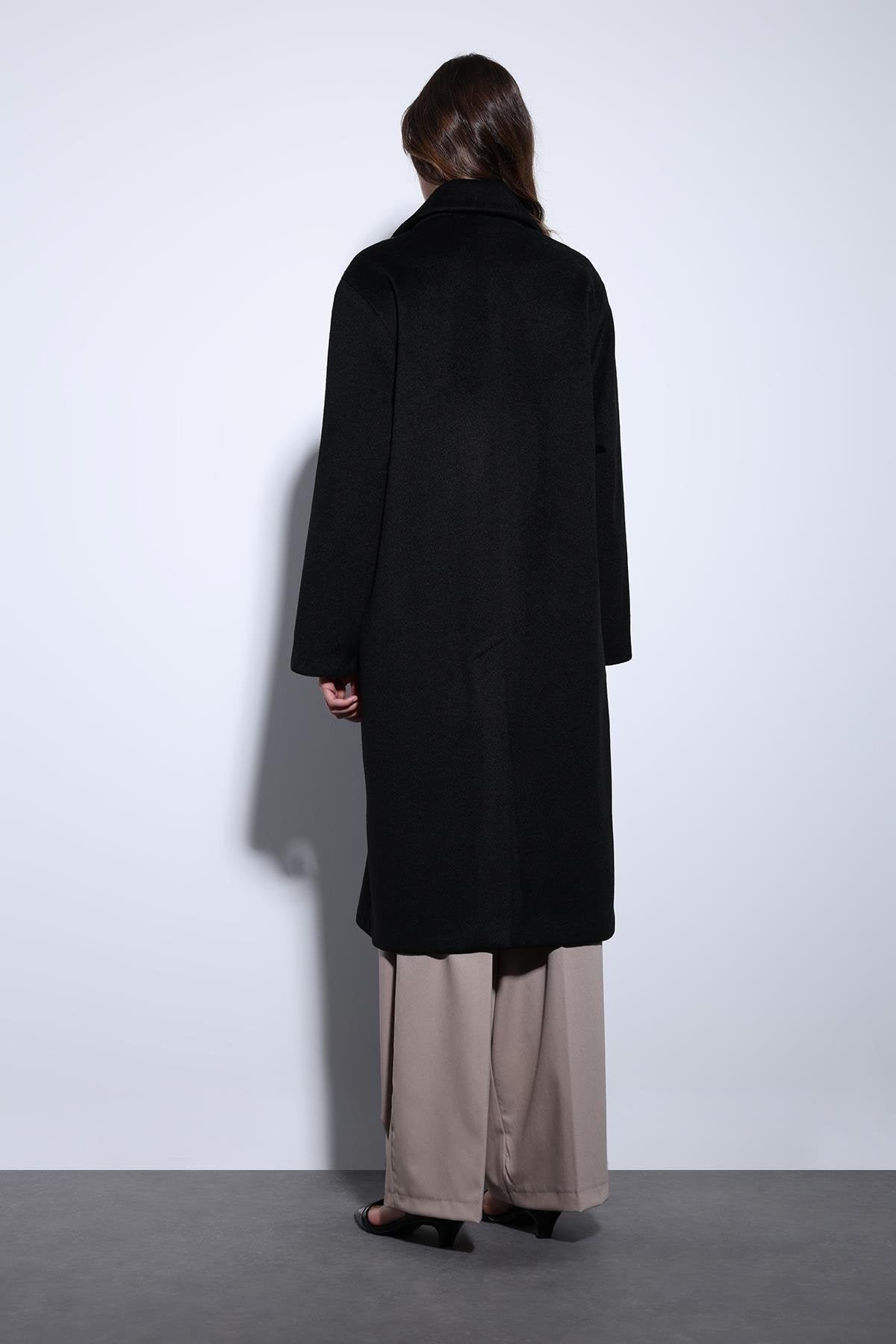 Antioch-Antioch Siyah Kruvaze Kadın Kaban-Kaban-5-Milagron.com