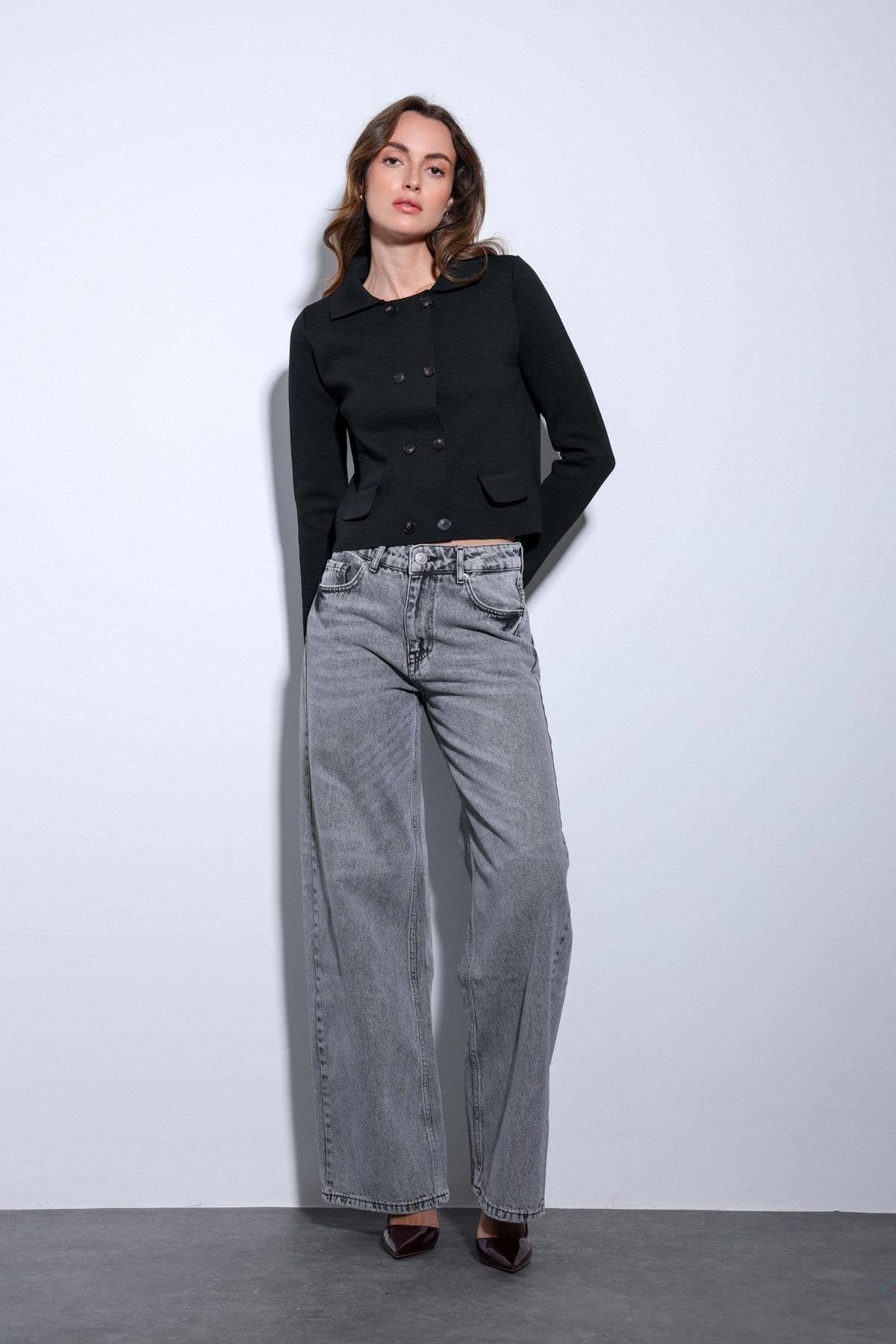 Antioch-Antioch Siyah Kruvaze Kapama Kadın Triko Hırka-Hırka-2-Milagron.com