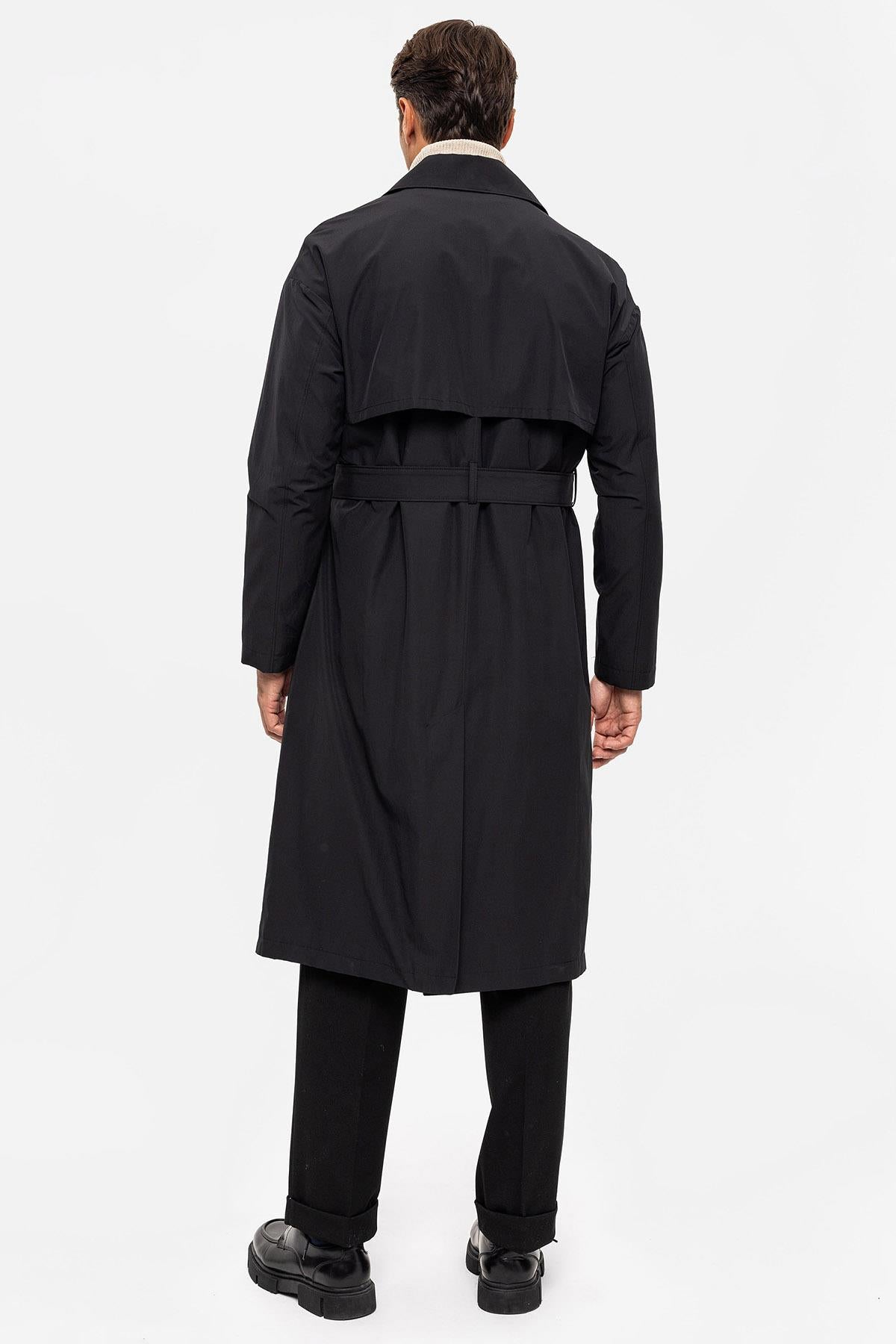 Antioch-Siyah Kruvaze Kapama Kemerli Trençkot-Trençkot-8-Milagron.com