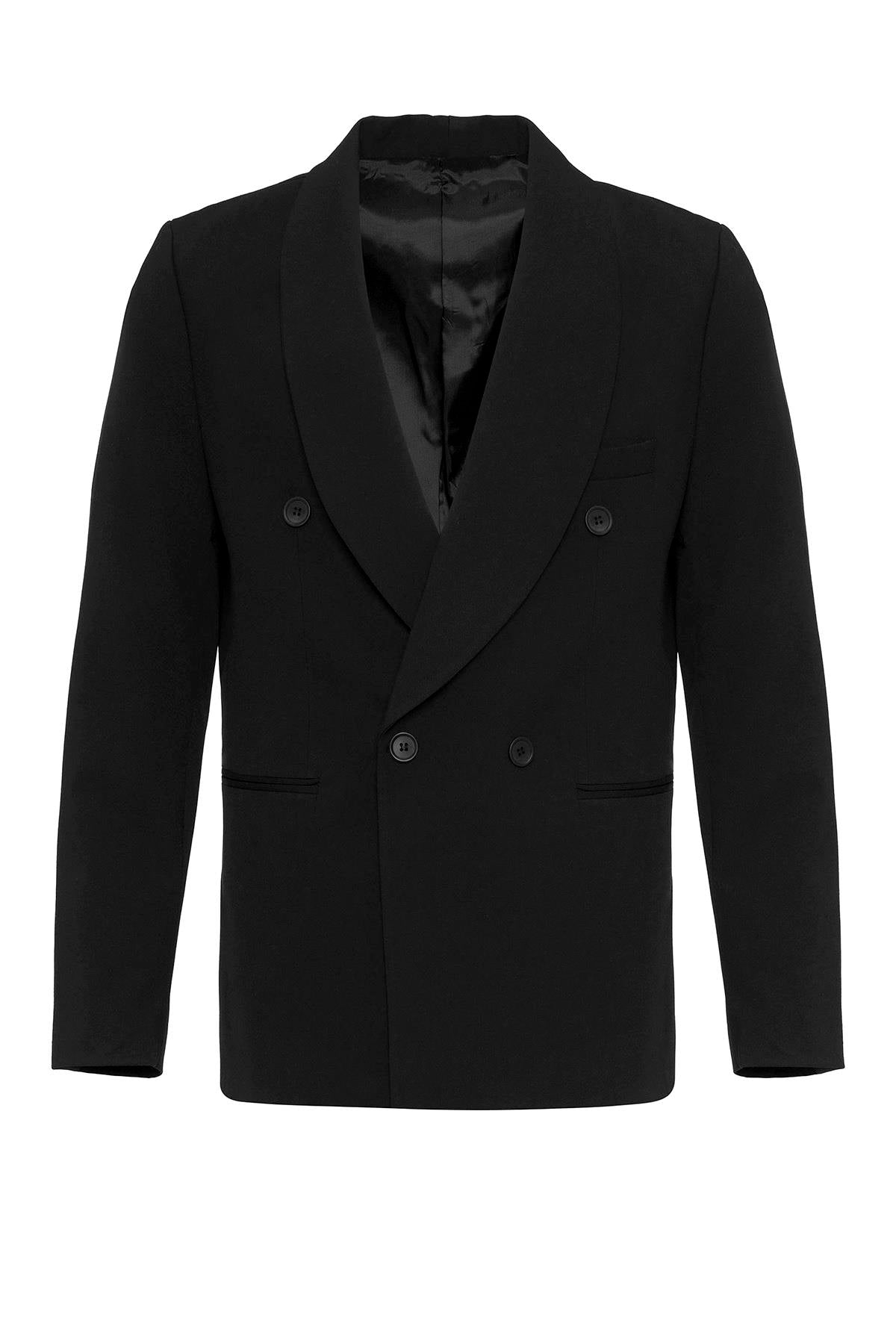 Antioch-Siyah Kruvaze Kapama Regular Fit Erkek Blazer Ceket-Ceket-6-Milagron.com