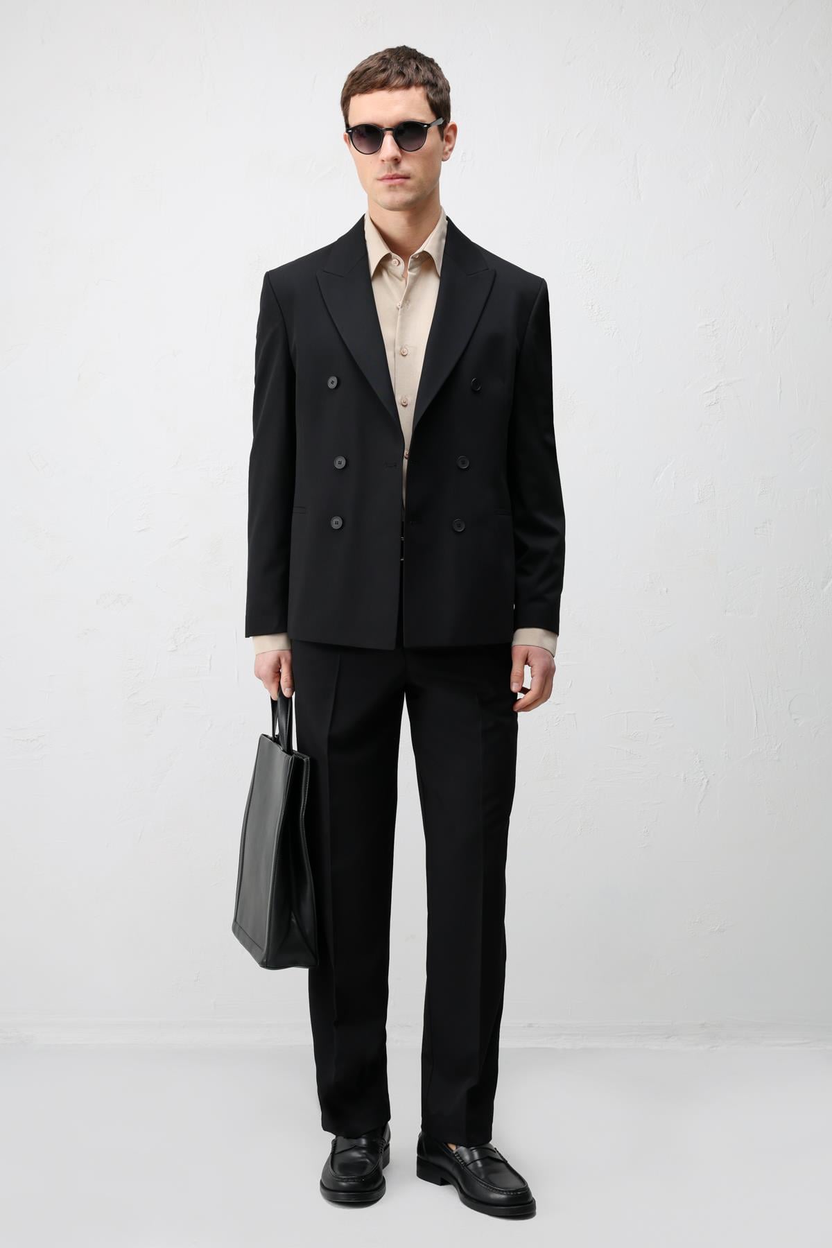 Antioch Siyah Kruvaze Relaxed Fit Erkek Blazer Ceket