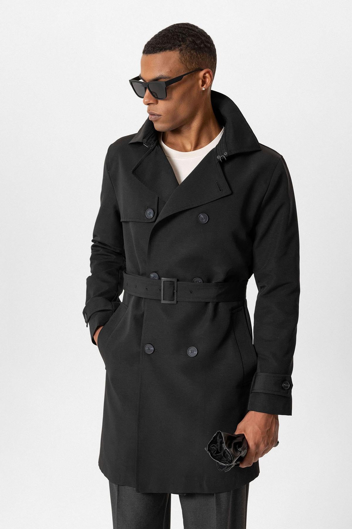 Antioch-Siyah Kuşaklı Kruvaze Trençkot-Trençkot-1-Milagron.com