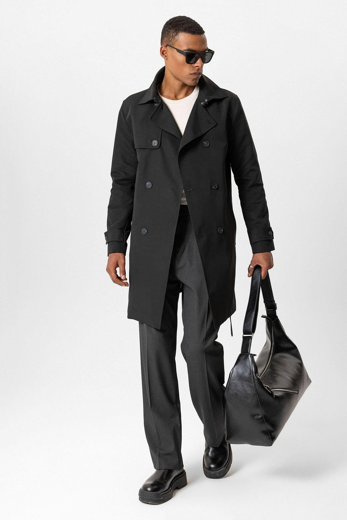 Antioch-Siyah Kuşaklı Kruvaze Trençkot-Trençkot-2-Milagron.com