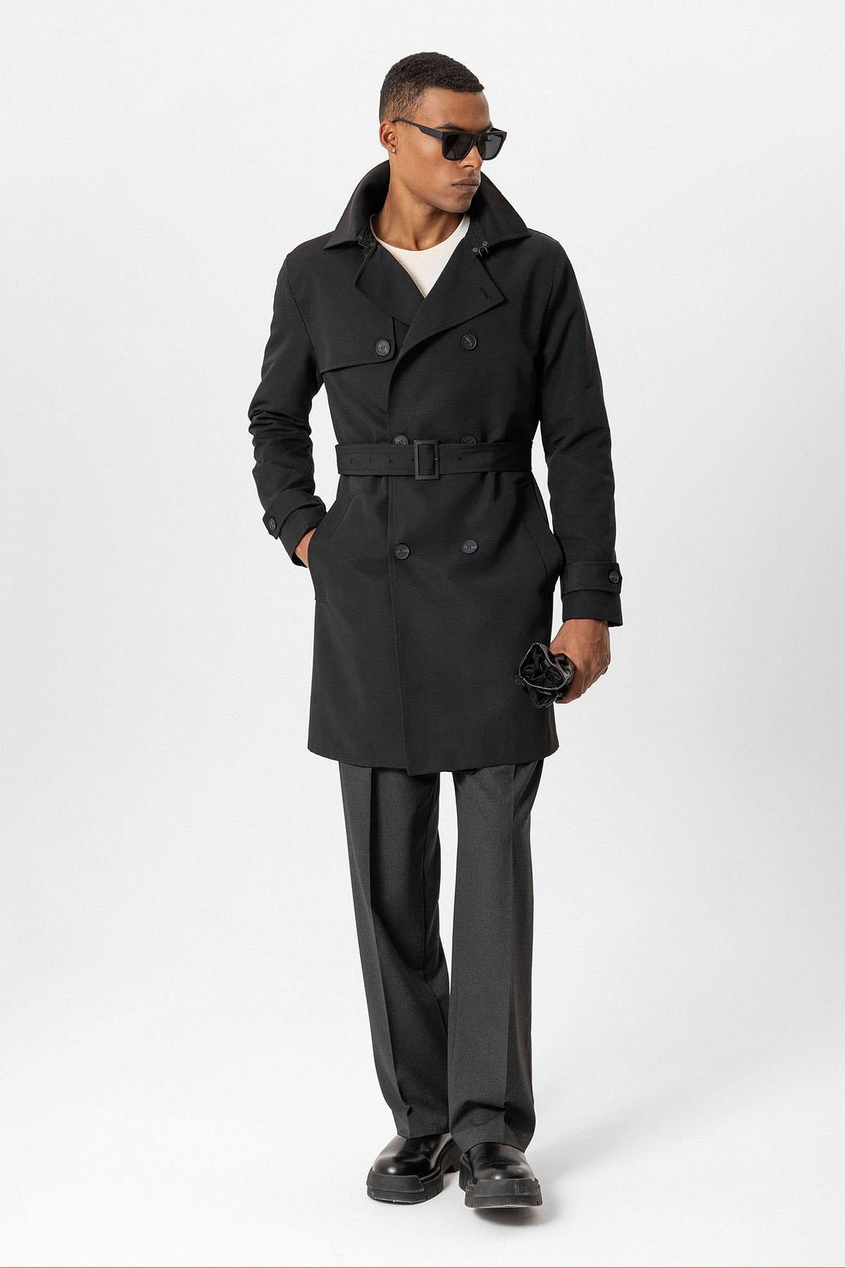 Antioch-Siyah Kuşaklı Kruvaze Trençkot-Trençkot-3-Milagron.com