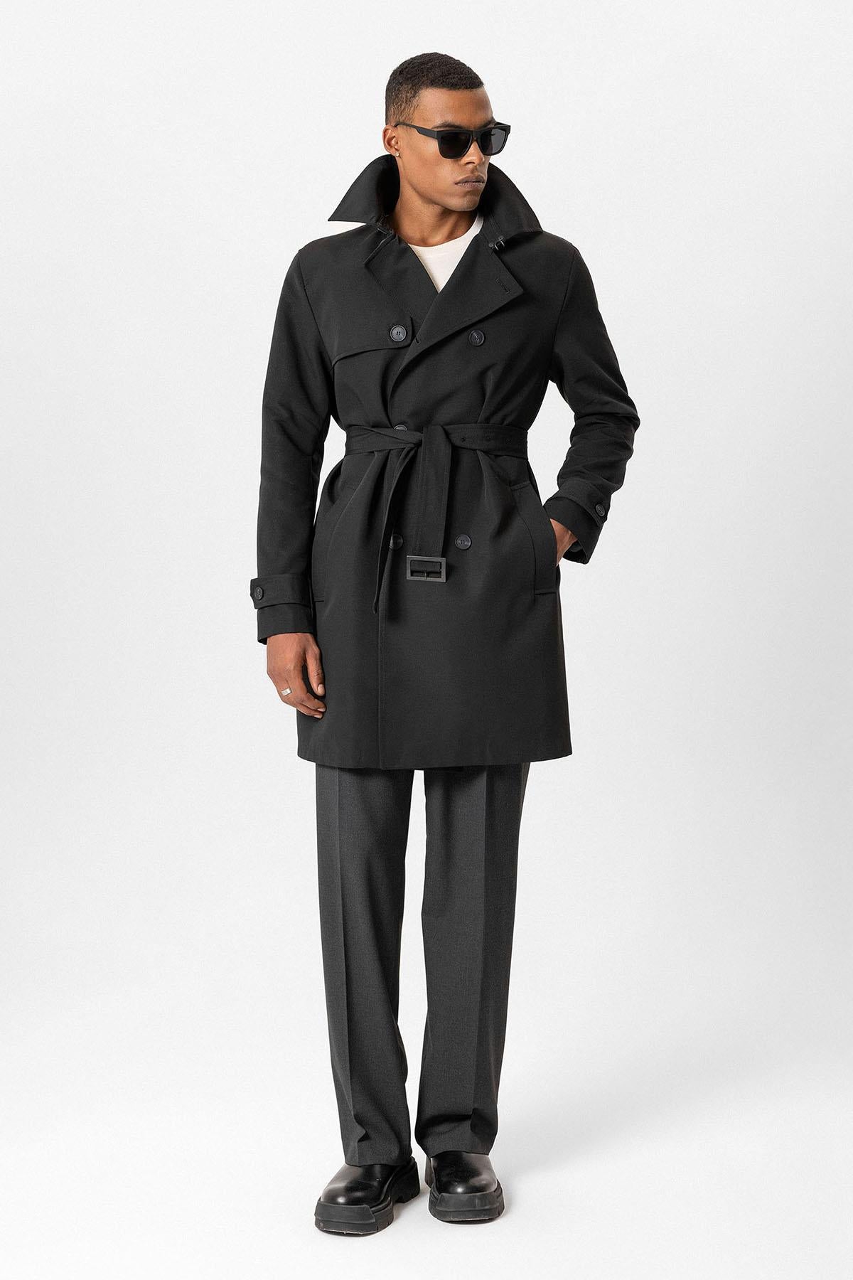 Antioch-Siyah Kuşaklı Kruvaze Trençkot-Trençkot-4-Milagron.com
