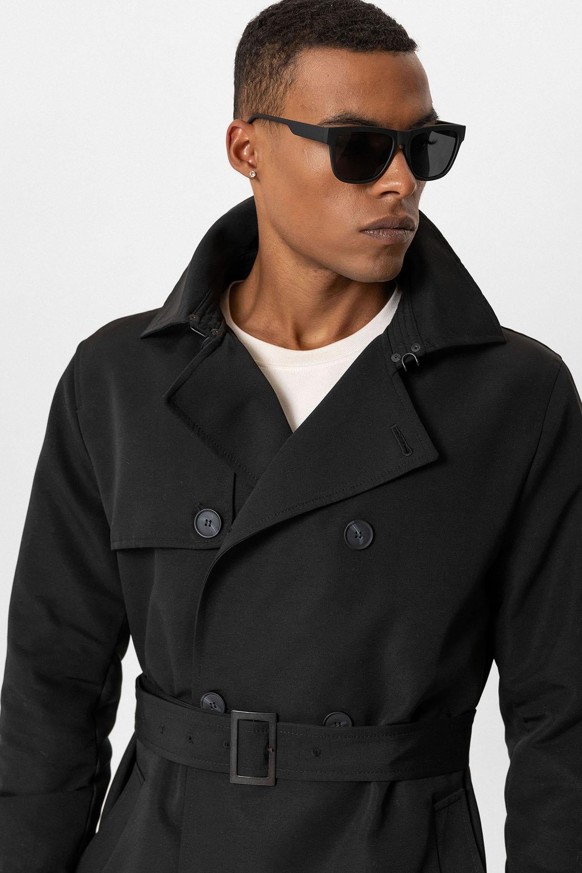 Antioch-Siyah Kuşaklı Kruvaze Trençkot-Trençkot-5-Milagron.com