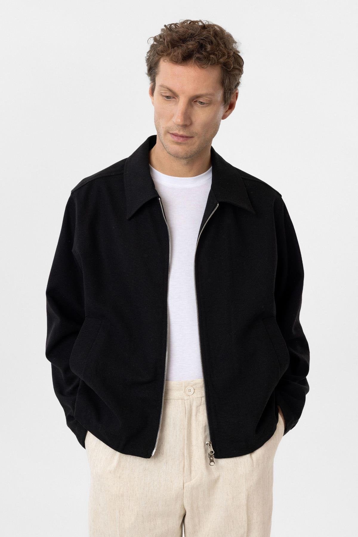 Antioch-Siyah Mevsimlik Relax Fit Erkek Mont-Mont-3-Milagron.com