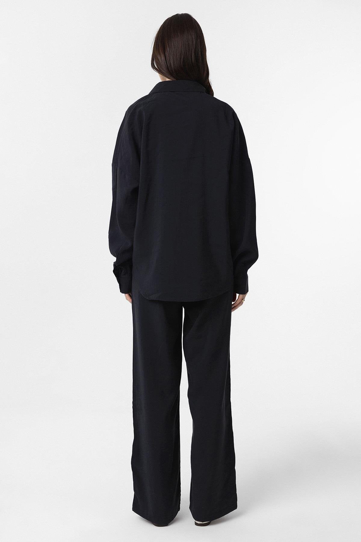 Antioch-Siyah Modal Kadın Gömlek Pantolon Takım-Alt - Üst Takım-5-Milagron.com