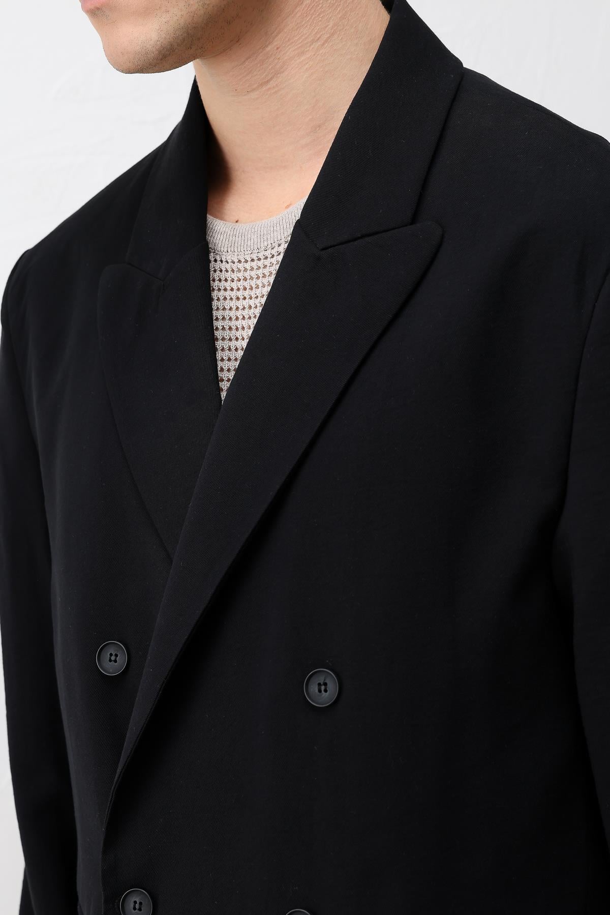 Antioch Siyah Modal Karışımlı Relaxed Fit Erkek Blazer Ceket