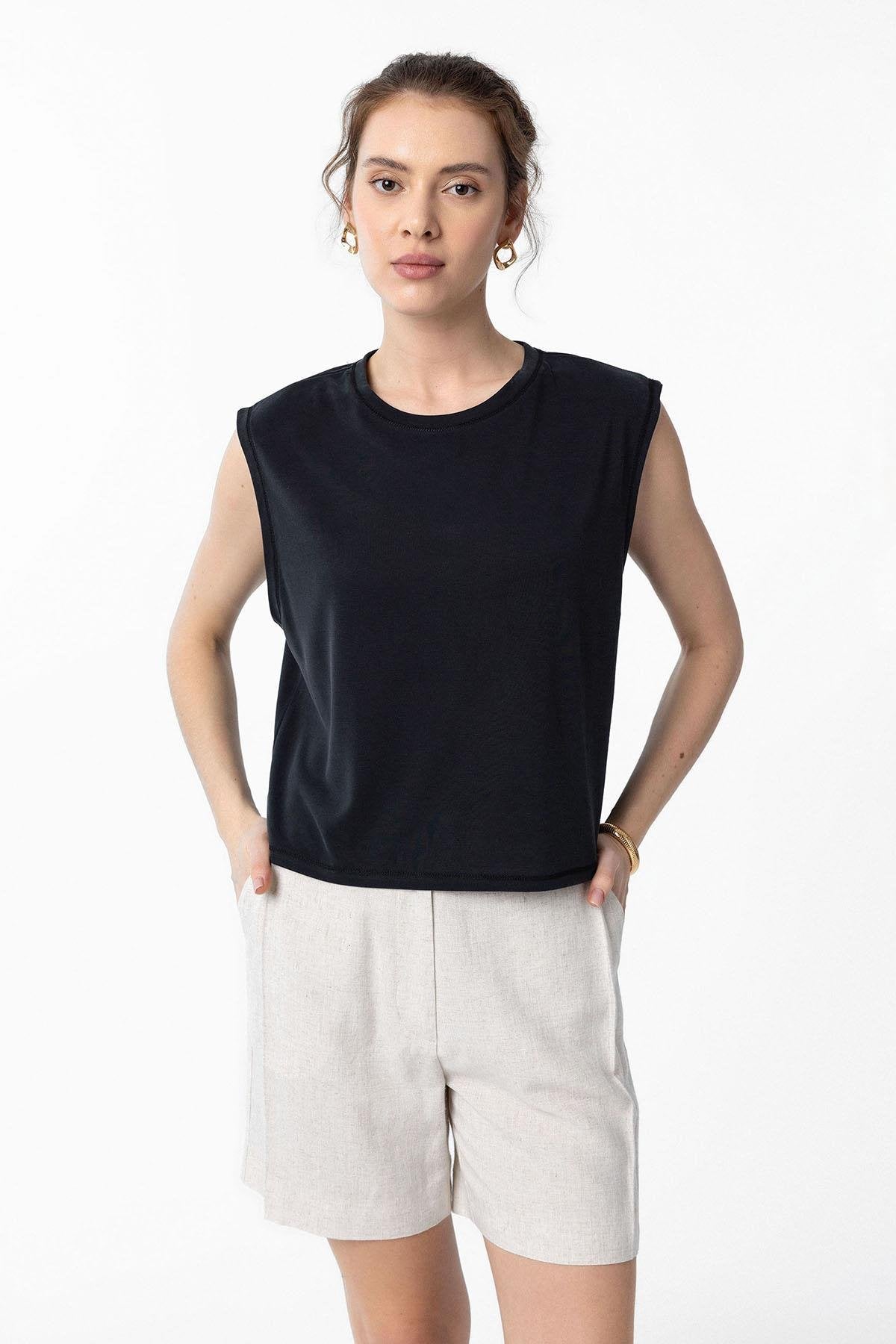 Antioch-Siyah Modal Kumaş Kadın T Shirt-T-Shirts-1-Milagron.com