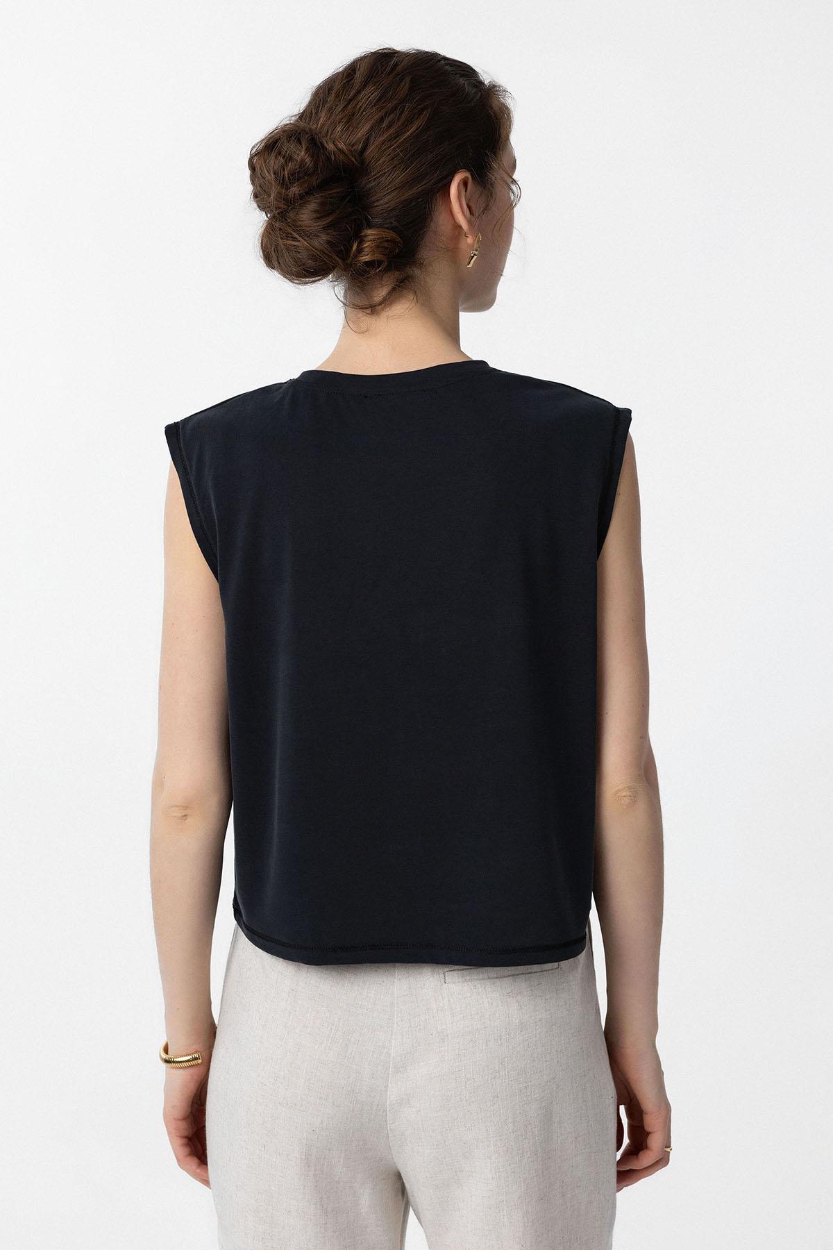 Antioch-Siyah Modal Kumaş Kadın T Shirt-T-Shirts-4-Milagron.com