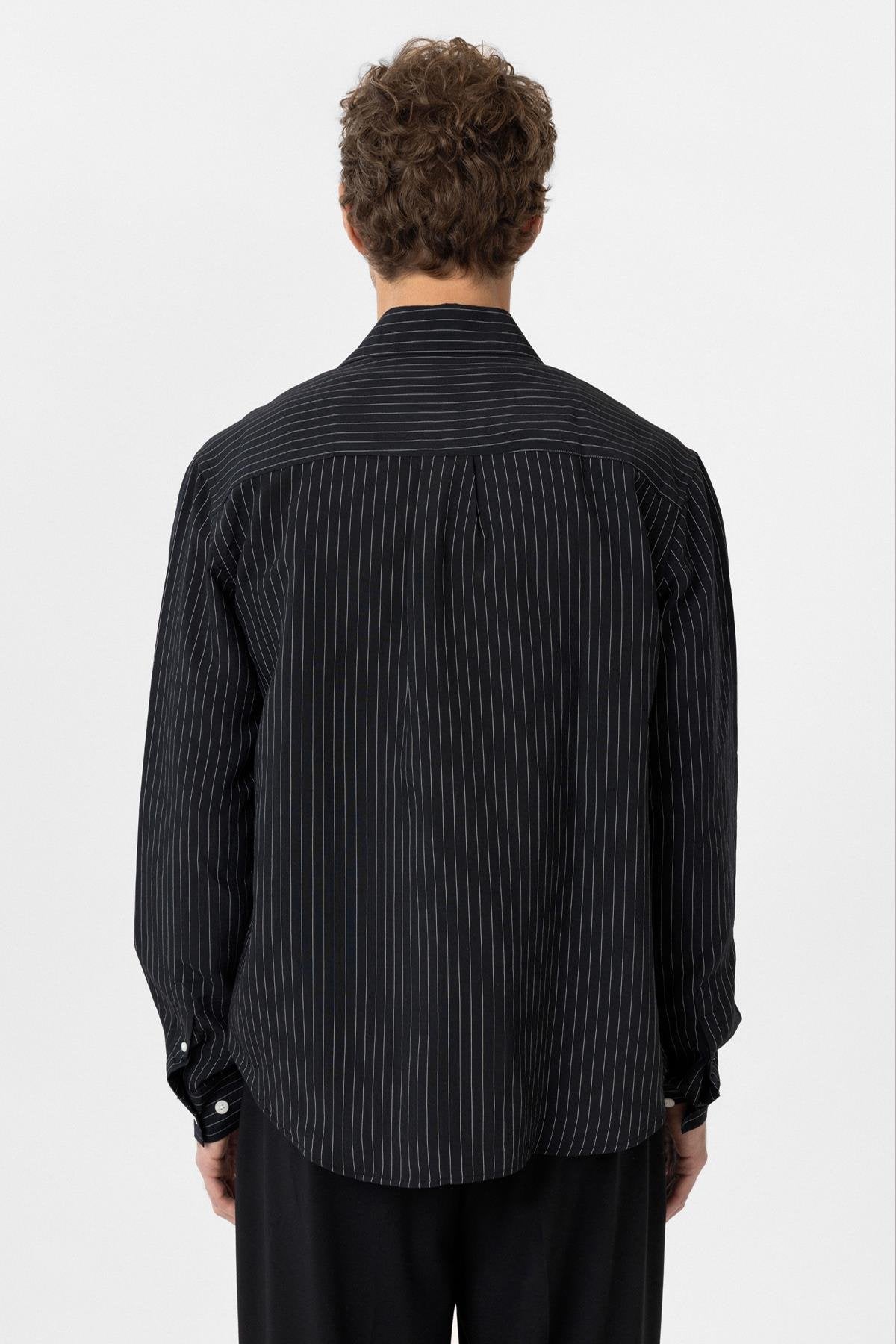 Antioch-Siyah Modal Kumaş Relax Fit Çizgili Erkek Gömlek-Gömlek-5-Milagron.com