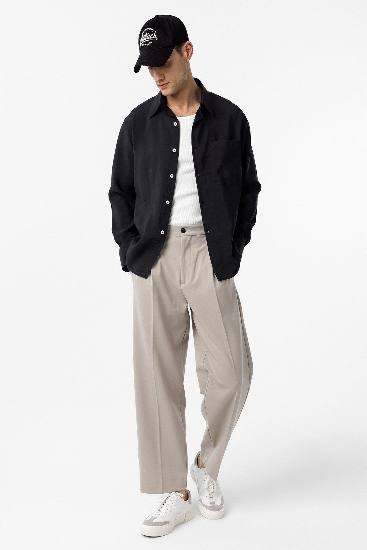 Antioch-Siyah Modal Kumaş Relax Fit Erkek Gömlek-Gömlek-2-Milagron.com