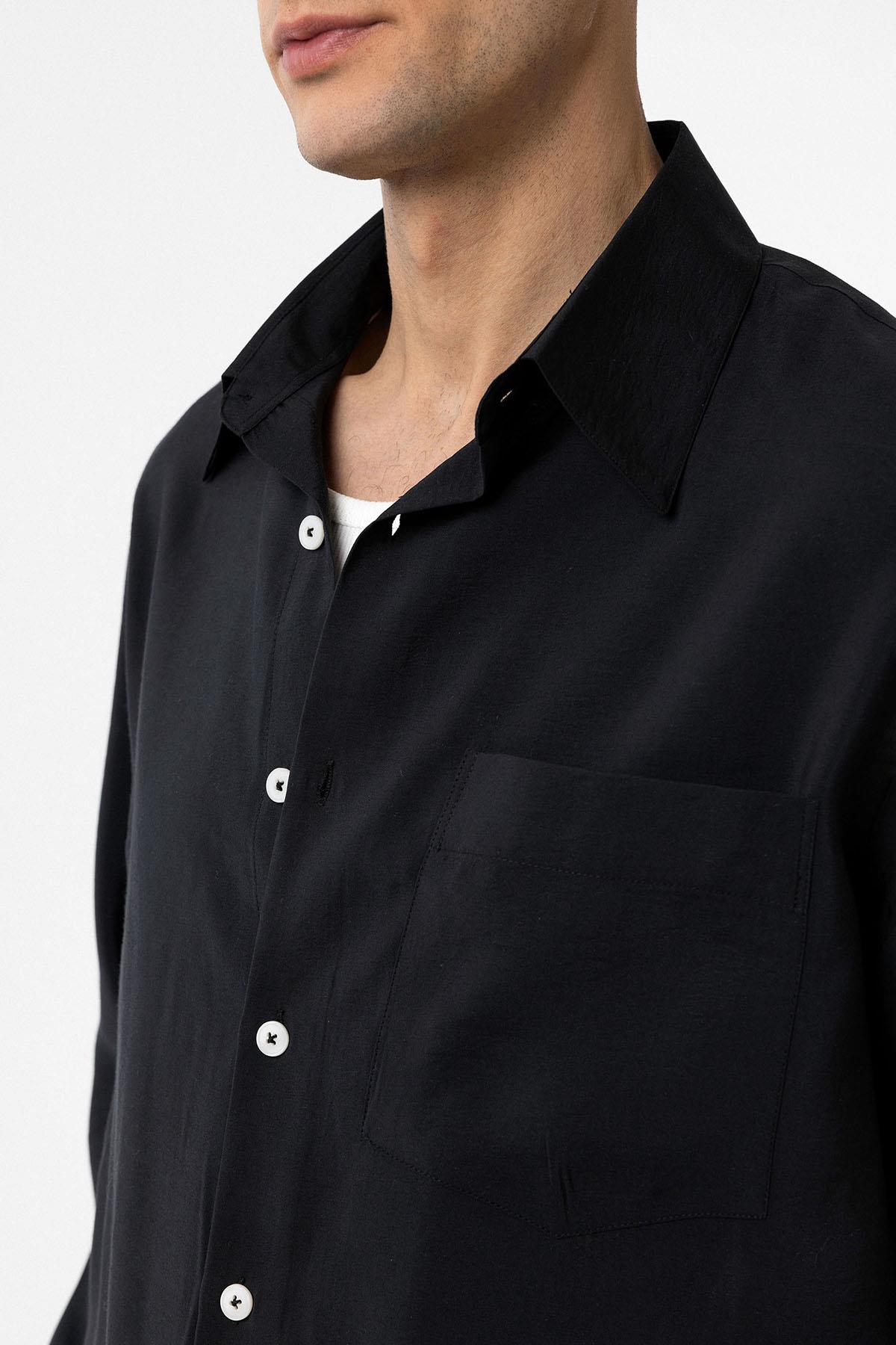 Antioch-Siyah Modal Kumaş Relax Fit Erkek Gömlek-Gömlek-3-Milagron.com