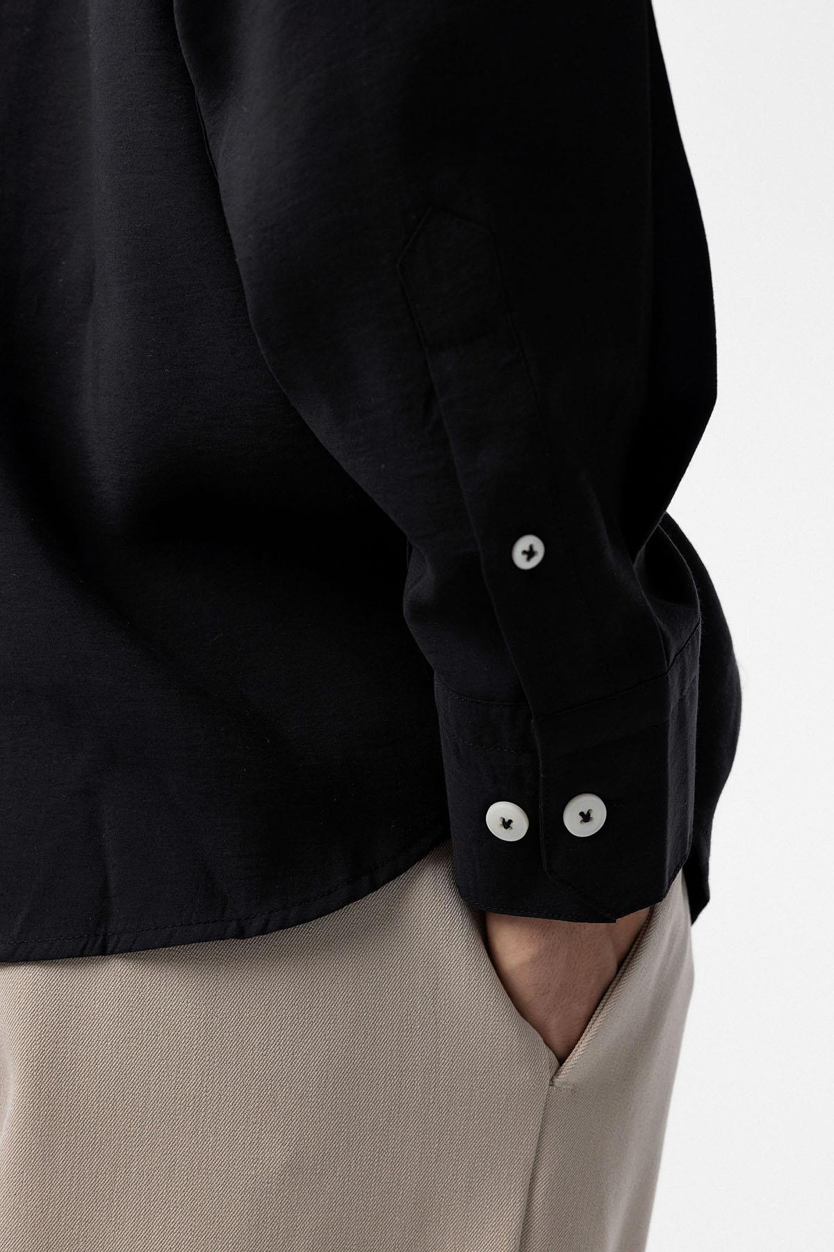 Antioch-Siyah Modal Kumaş Relax Fit Erkek Gömlek-Gömlek-4-Milagron.com