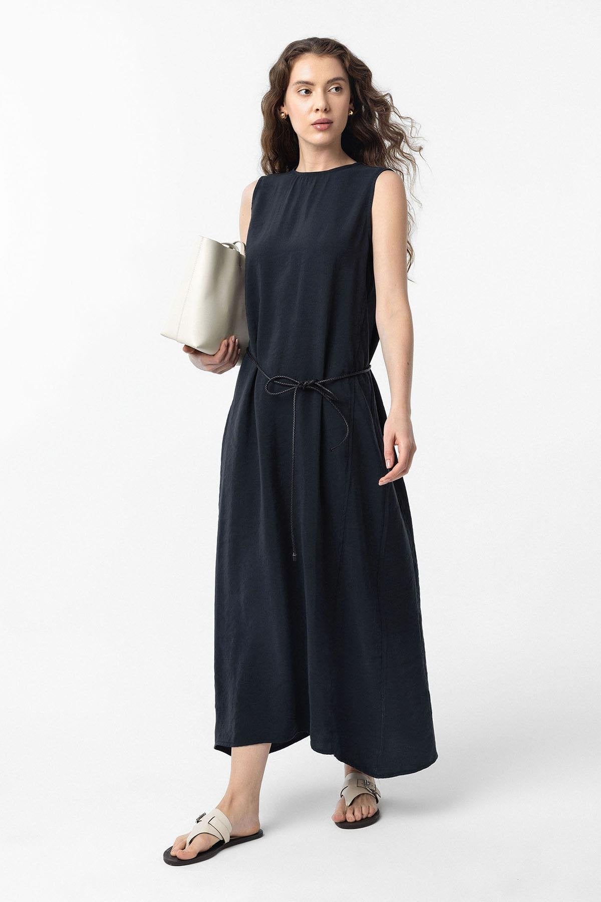 Antioch-Siyah Modal Midi Kadın Elbise-Elbise-1-Milagron.com