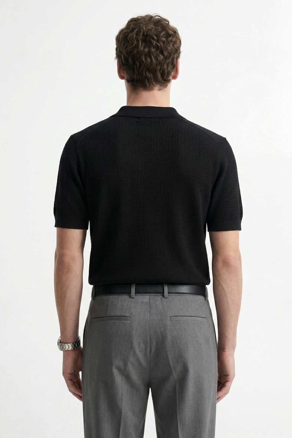 Antioch Siyah Örgü Dokulu Polo Yaka Erkek T-Shirt