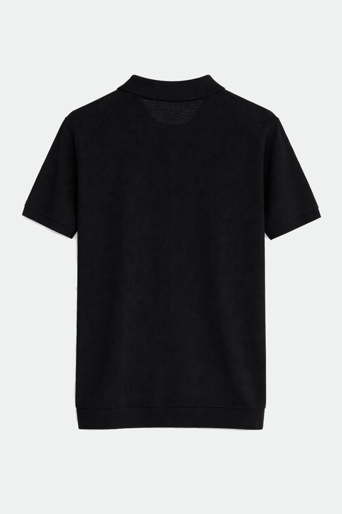 Antioch Siyah Örgü Dokulu Polo Yaka Erkek T-Shirt
