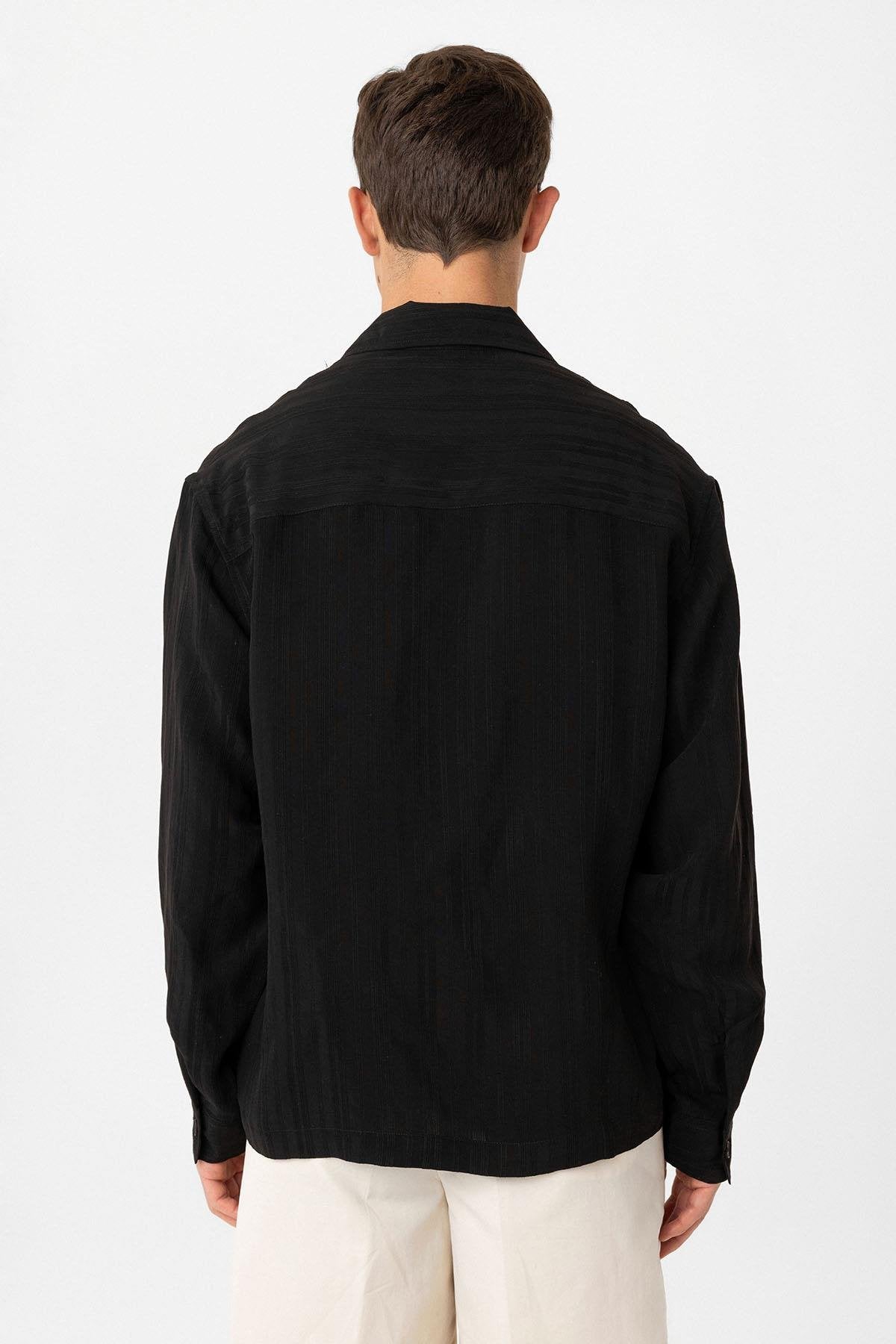 Antioch-Siyah Oversize Dokulu Erkek Gömlek-Gömlek-5-Milagron.com