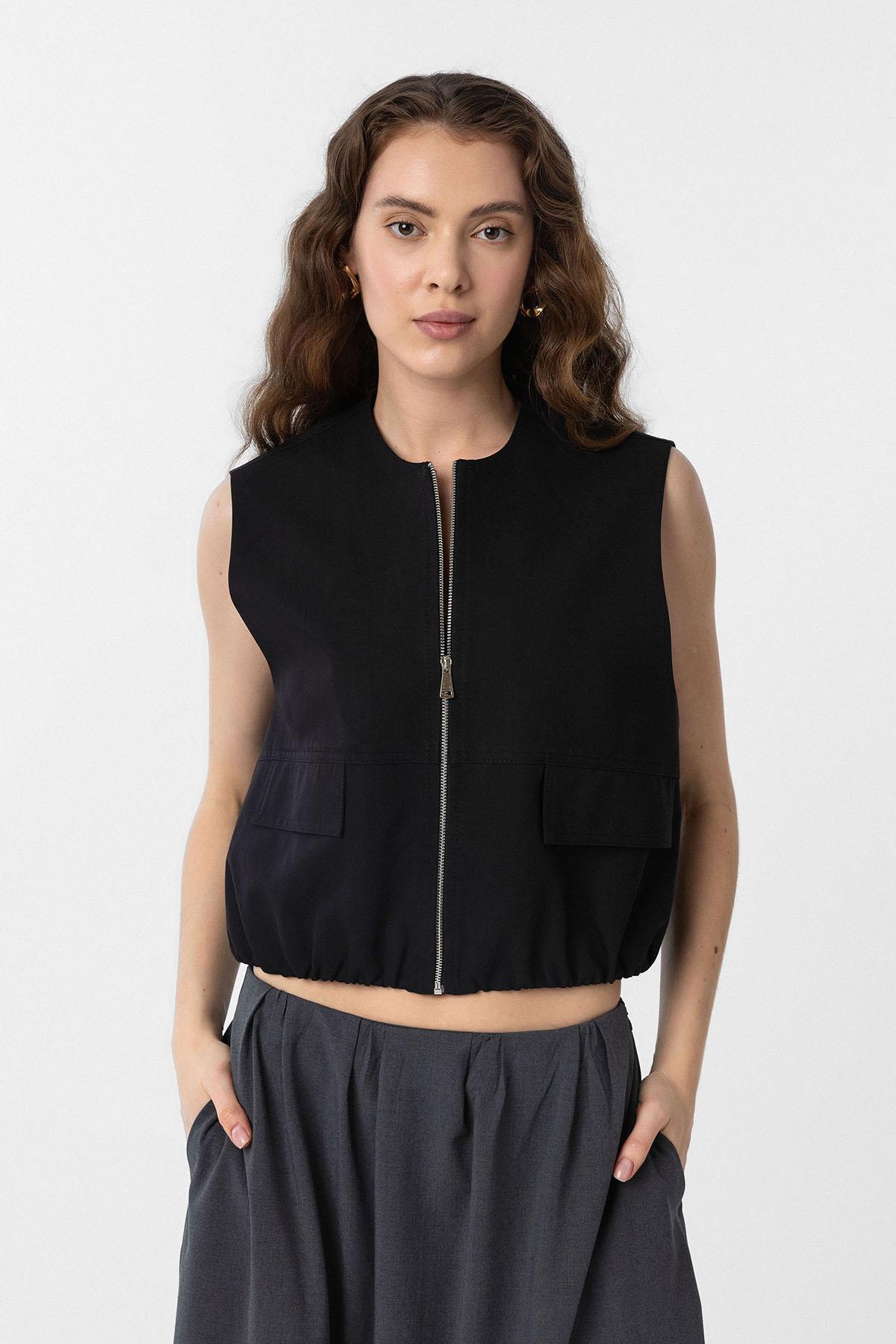 Antioch-Siyah Oversize Kadın Yelek-Yelek-2-Milagron.com