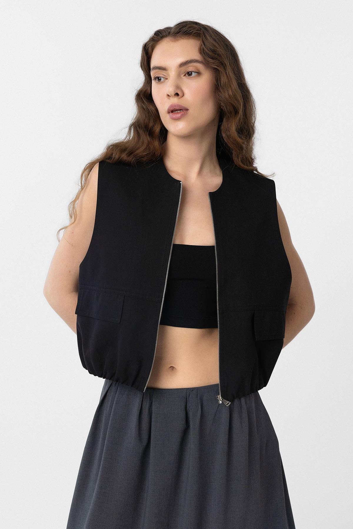 Antioch-Siyah Oversize Kadın Yelek-Yelek-3-Milagron.com