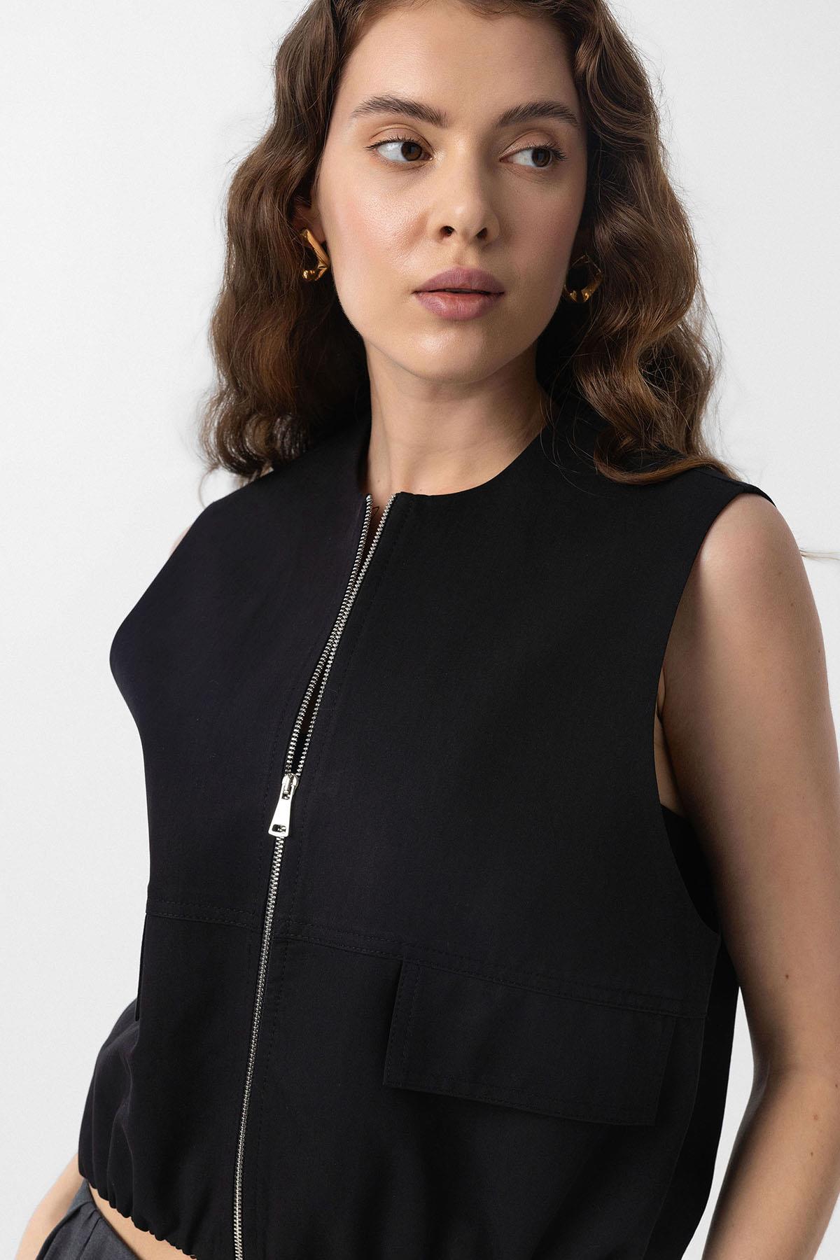 Antioch-Siyah Oversize Kadın Yelek-Yelek-5-Milagron.com