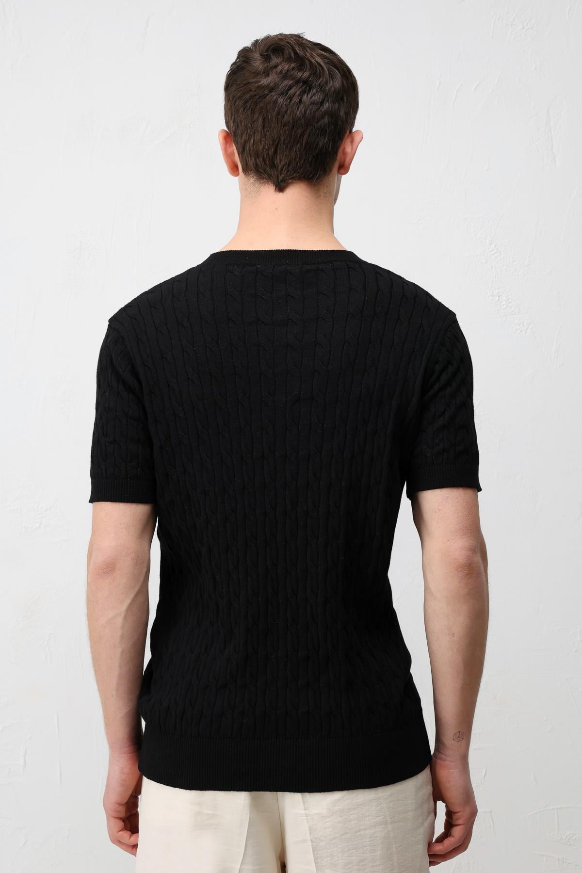 Antioch Siyah Pamuklu Burgu Örgü Erkek Triko T-Shirt