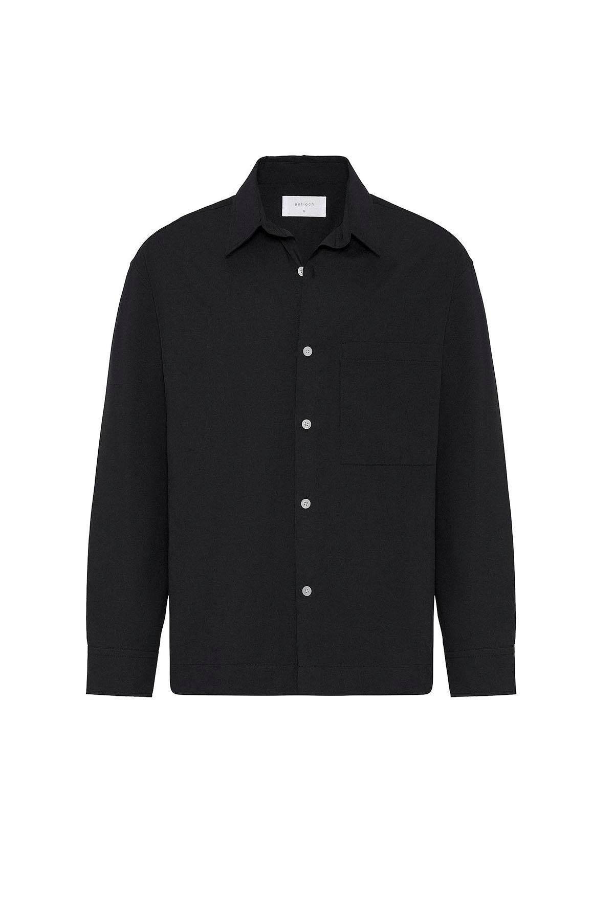 Antioch-Siyah Pamuklu Relaxed Erkek Gömlek-Gömlek-7-Milagron.com