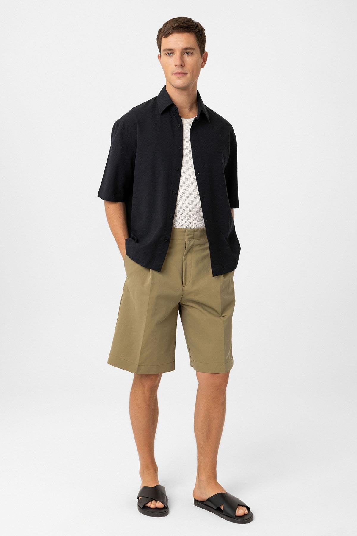 Antioch-Siyah Pamuklu Relaxed Kısa Kollu Erkek Gömlek-Gömlek-2-Milagron.com