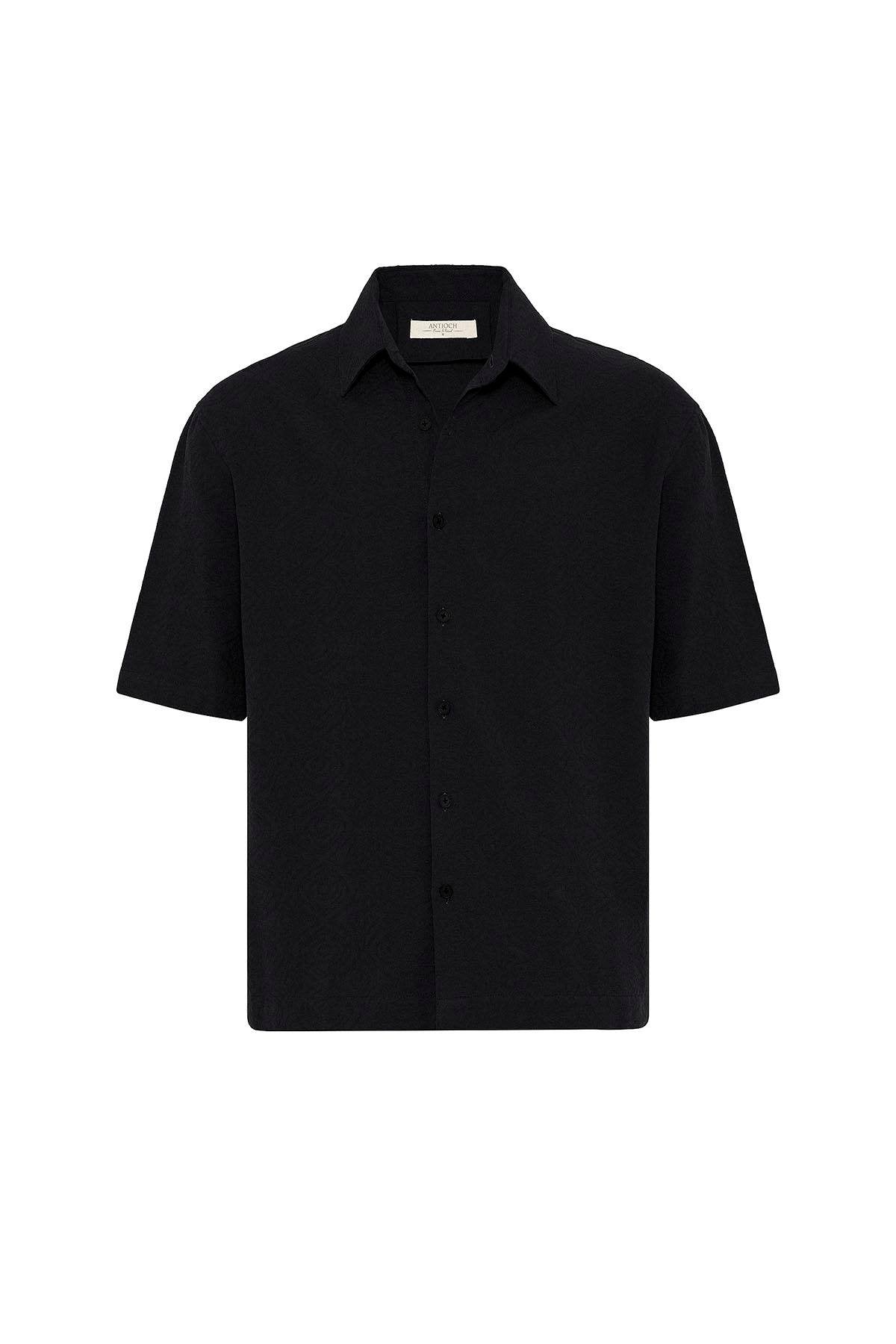 Antioch-Siyah Pamuklu Relaxed Kısa Kollu Erkek Gömlek-Gömlek-6-Milagron.com