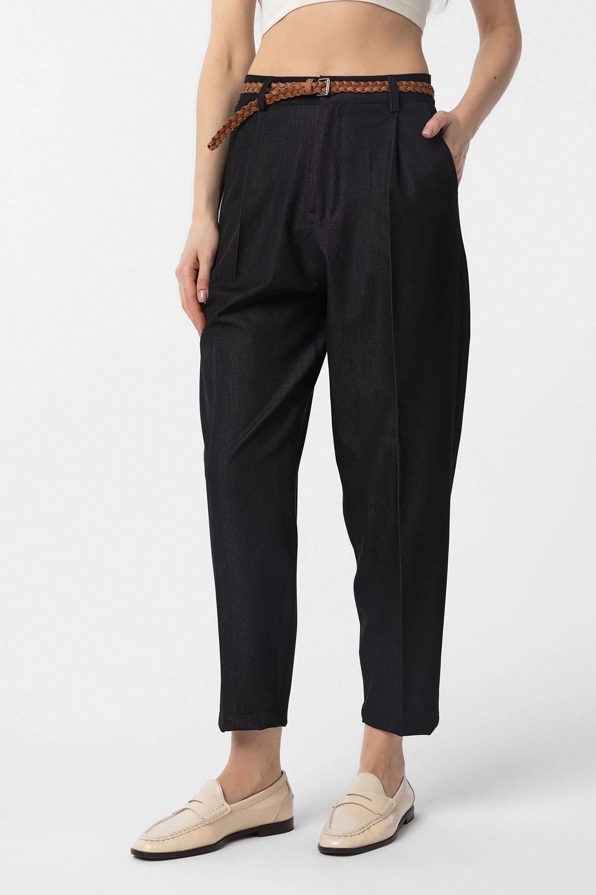 Antioch-Siyah Pensli Kadın Pantolon-Kumaş Pantolon-1-Milagron.com