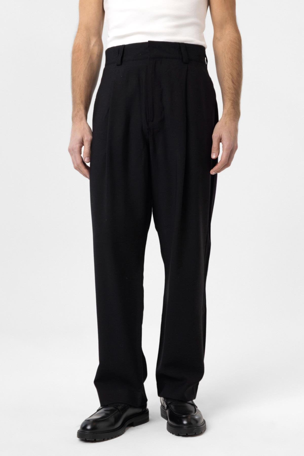 Antioch-Siyah Pileli Baggy Fit Erkek Pantolon-Kumaş Pantolon-2-Milagron.com