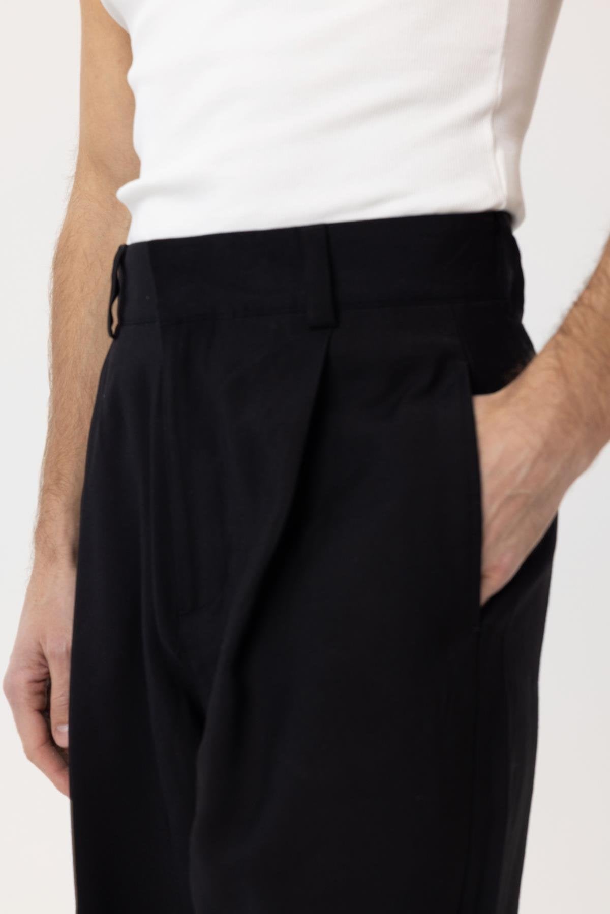 Antioch-Siyah Pileli Baggy Fit Erkek Pantolon-Kumaş Pantolon-8-Milagron.com