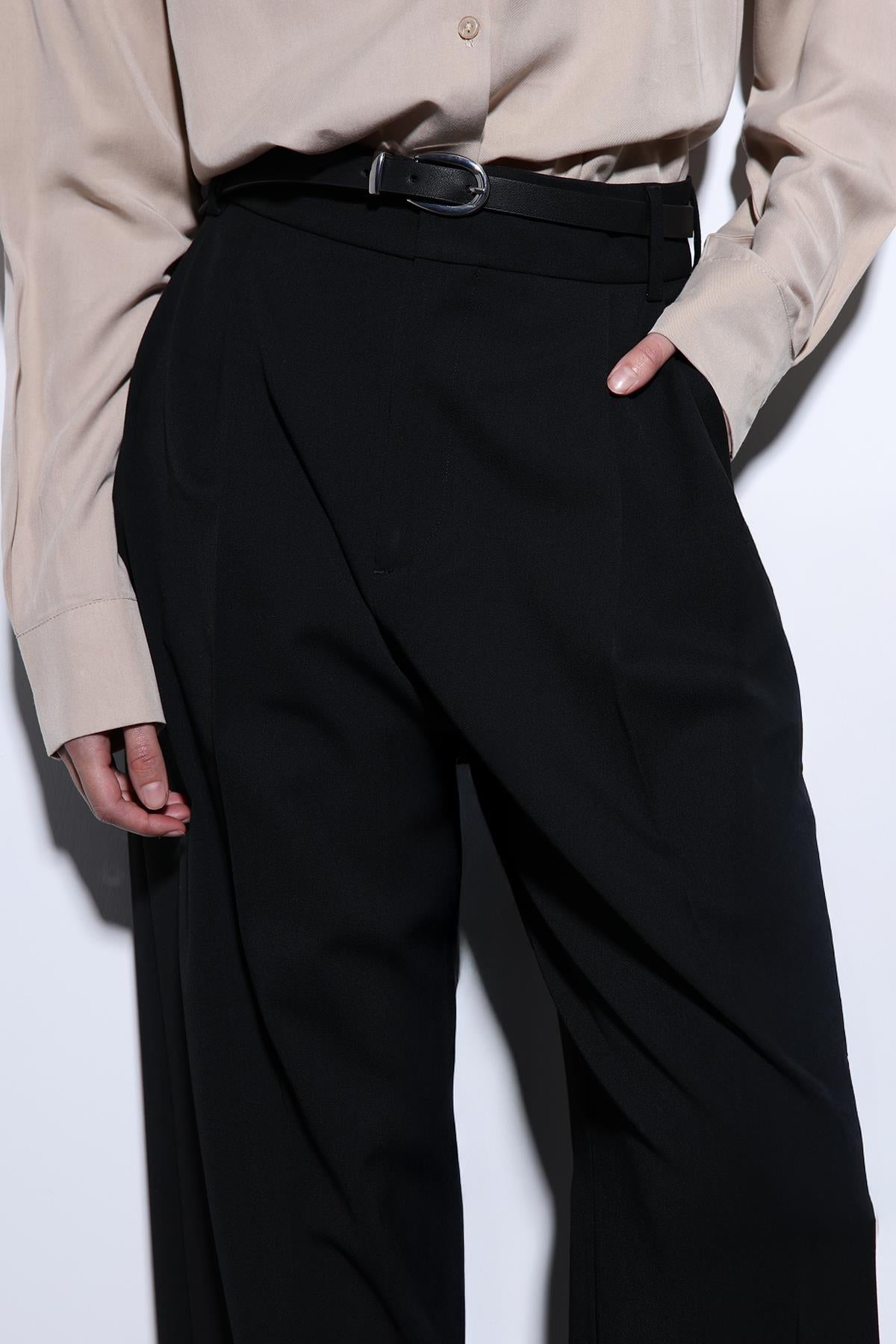 Antioch-Siyah Pileli Palazzo Kadın Pantolon-Kumaş Pantolon-4-Milagron.com