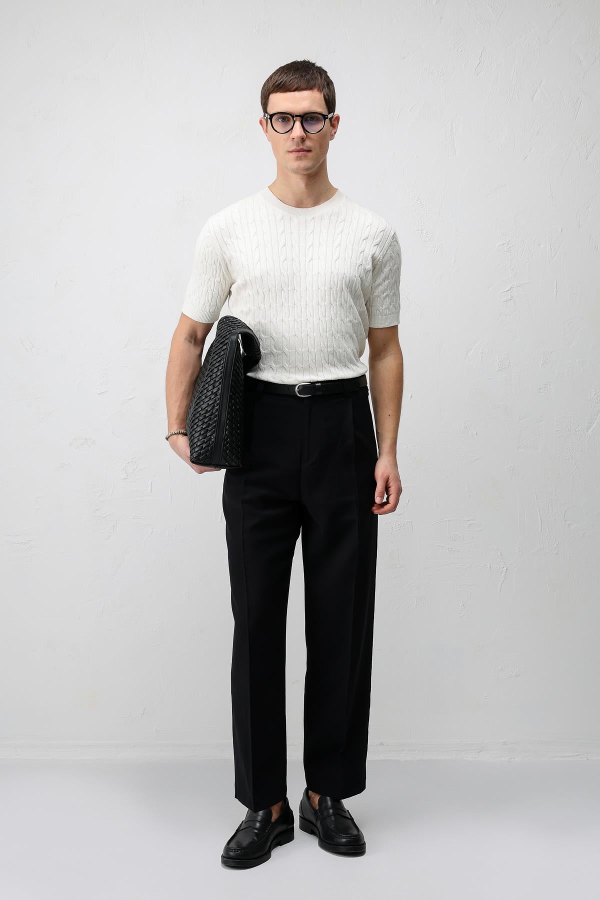 Antioch Siyah Pileli Relaxed Fit Erkek Pantolon