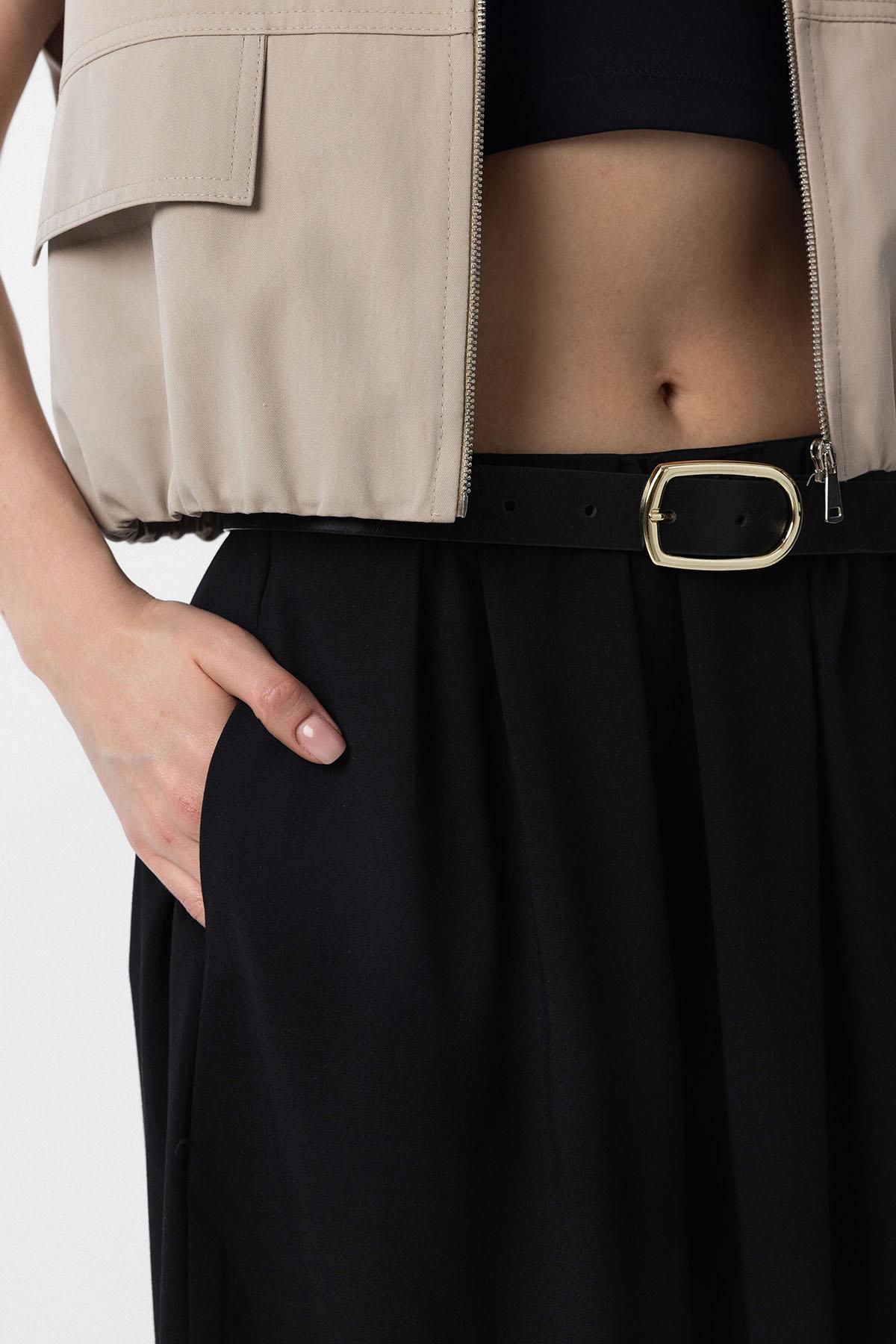 Antioch-Siyah Pilili Kadın Midi Etek-Etek-3-Milagron.com