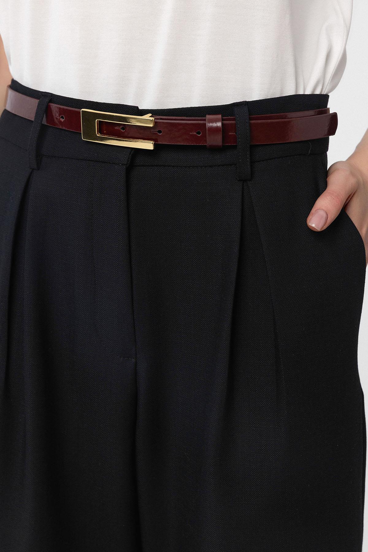 Antioch-Siyah Pilili Soft Bilek Boyu Kadın Pantolon-Kumaş Pantolon-3-Milagron.com