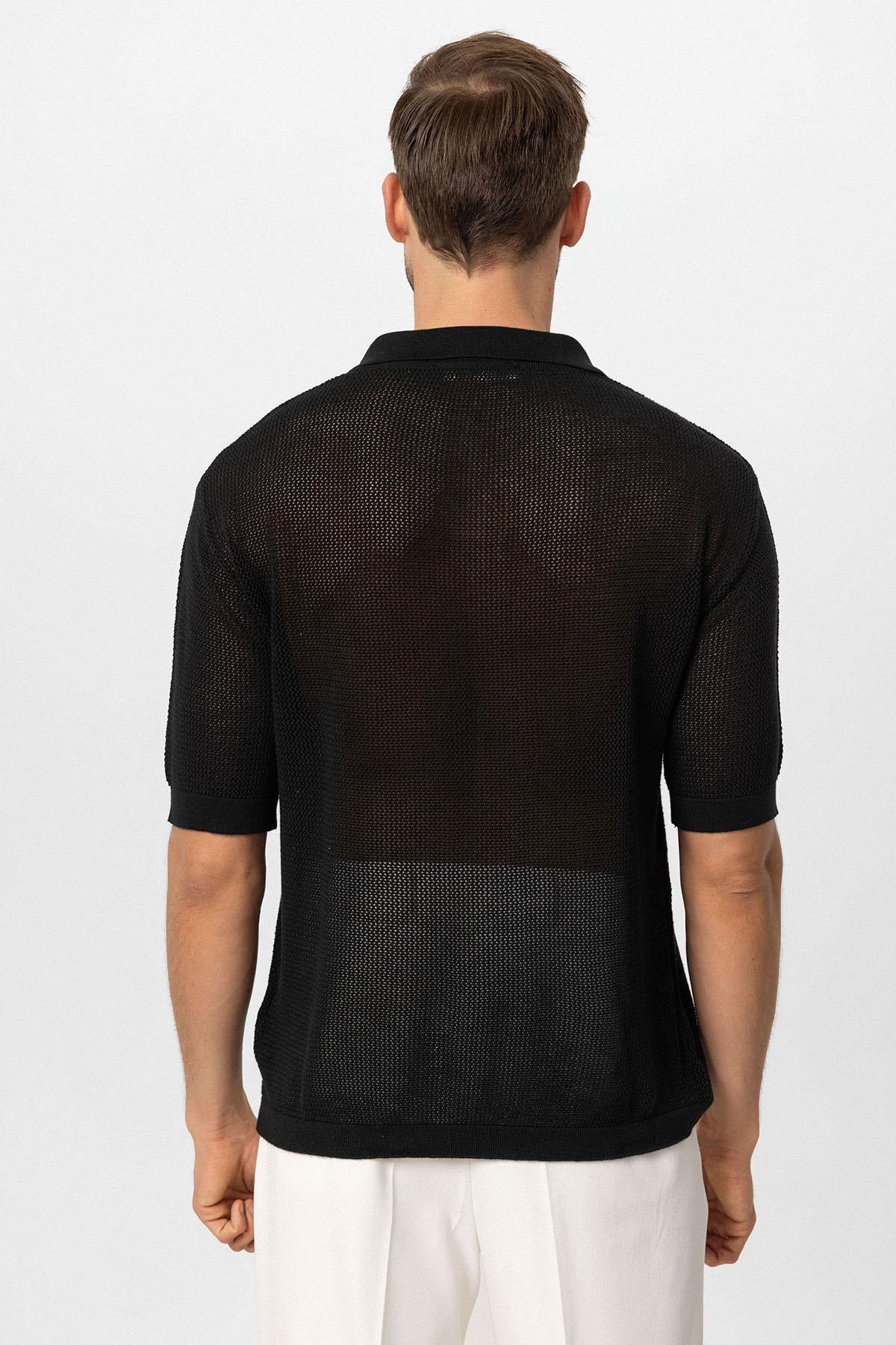 Antioch-Siyah Polo Yaka Ajurlu Erkek T Shirt-T-Shirts-6-Milagron.com