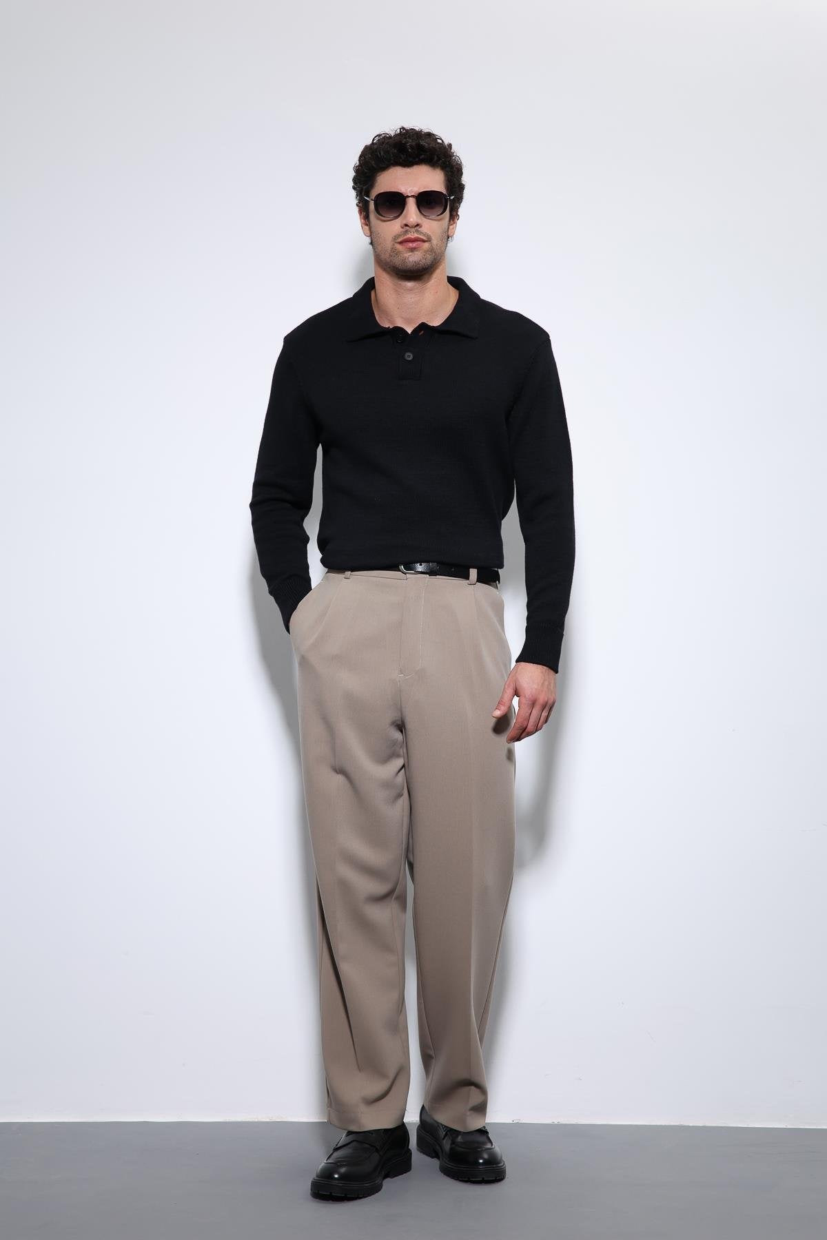 Antioch-Siyah Polo Yaka Basic Erkek Kazak-Kazak-1-Milagron.com