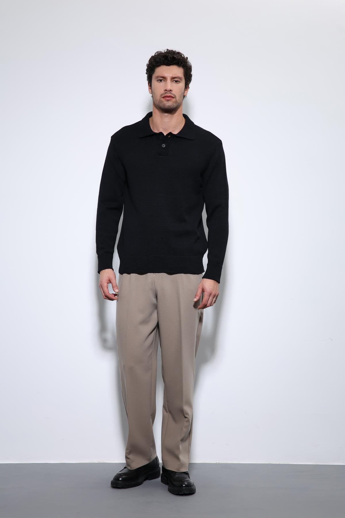 Antioch-Siyah Polo Yaka Basic Erkek Kazak-Kazak-4-Milagron.com