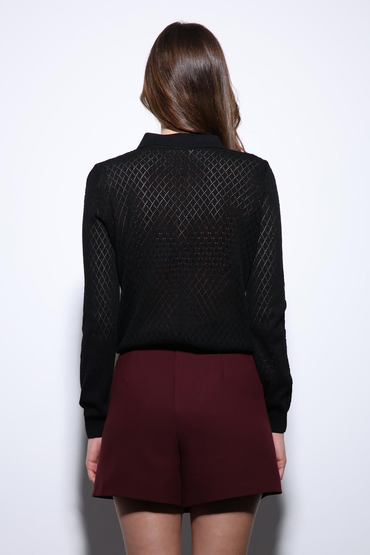 Antioch-Siyah Polo Yaka Desenli Triko Kadın Kazak-Kazak-7-Milagron.com