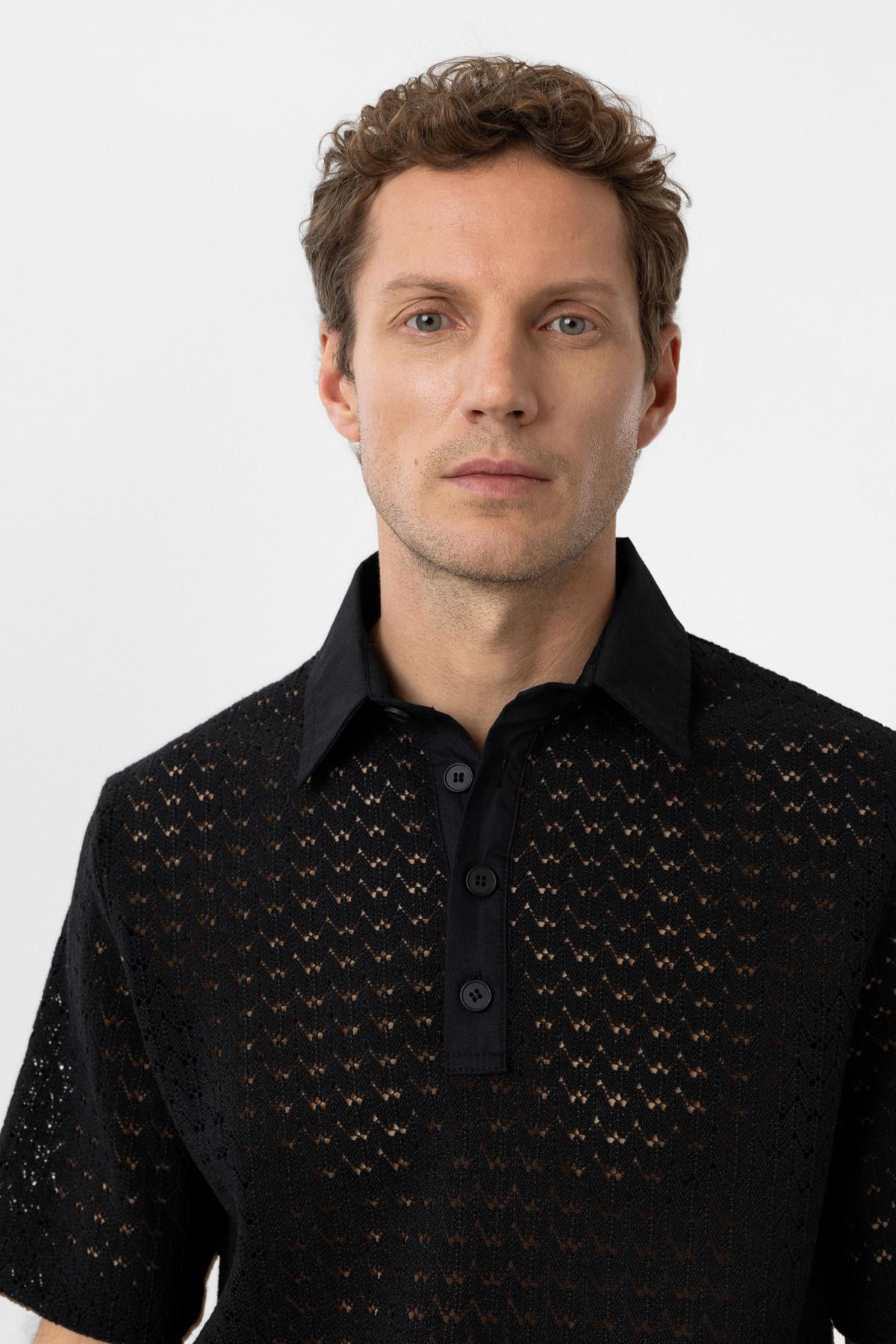 Antioch-Siyah Polo Yaka örgü Erkek T Shirt-T-Shirts-4-Milagron.com