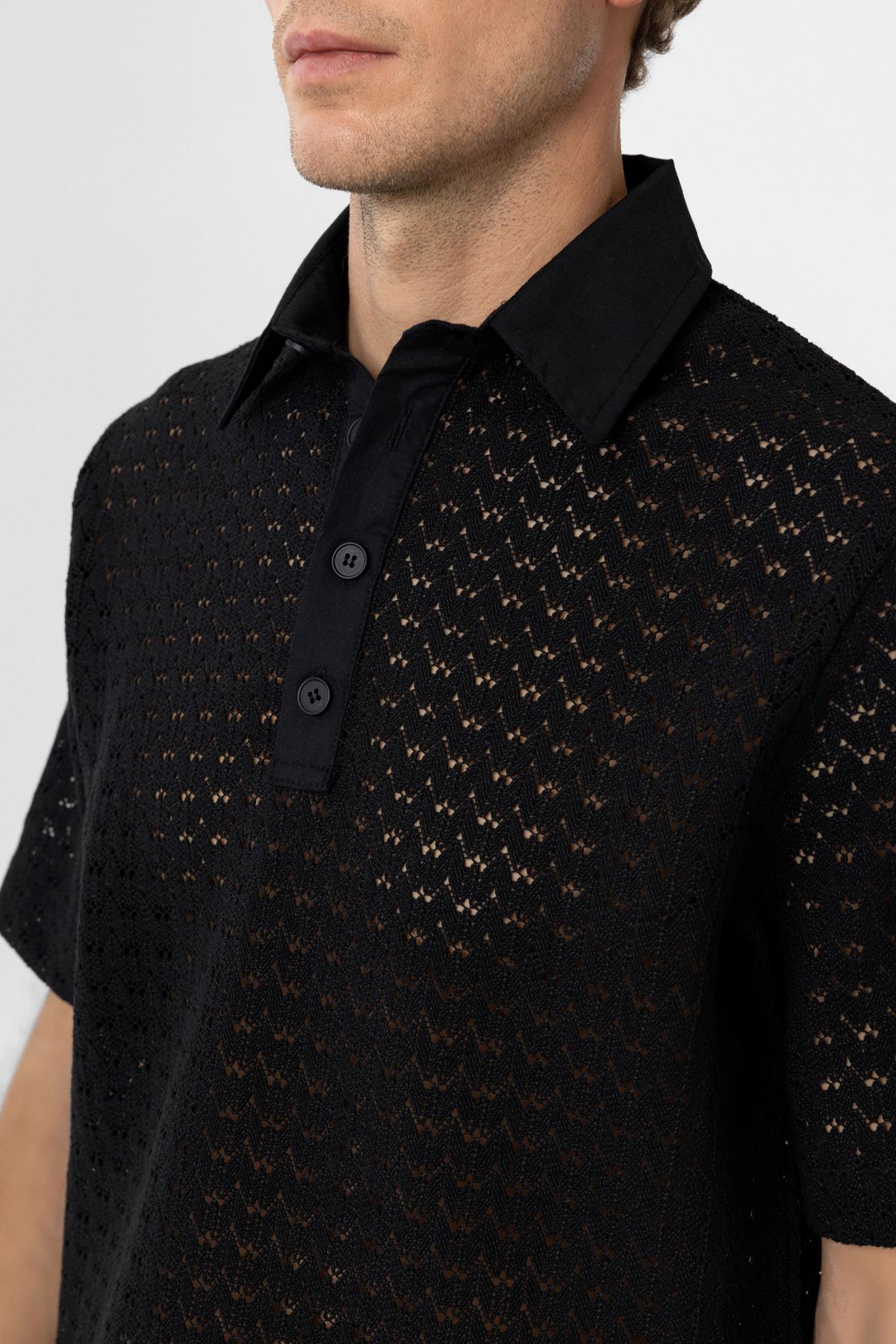 Antioch-Siyah Polo Yaka örgü Erkek T Shirt-T-Shirts-5-Milagron.com