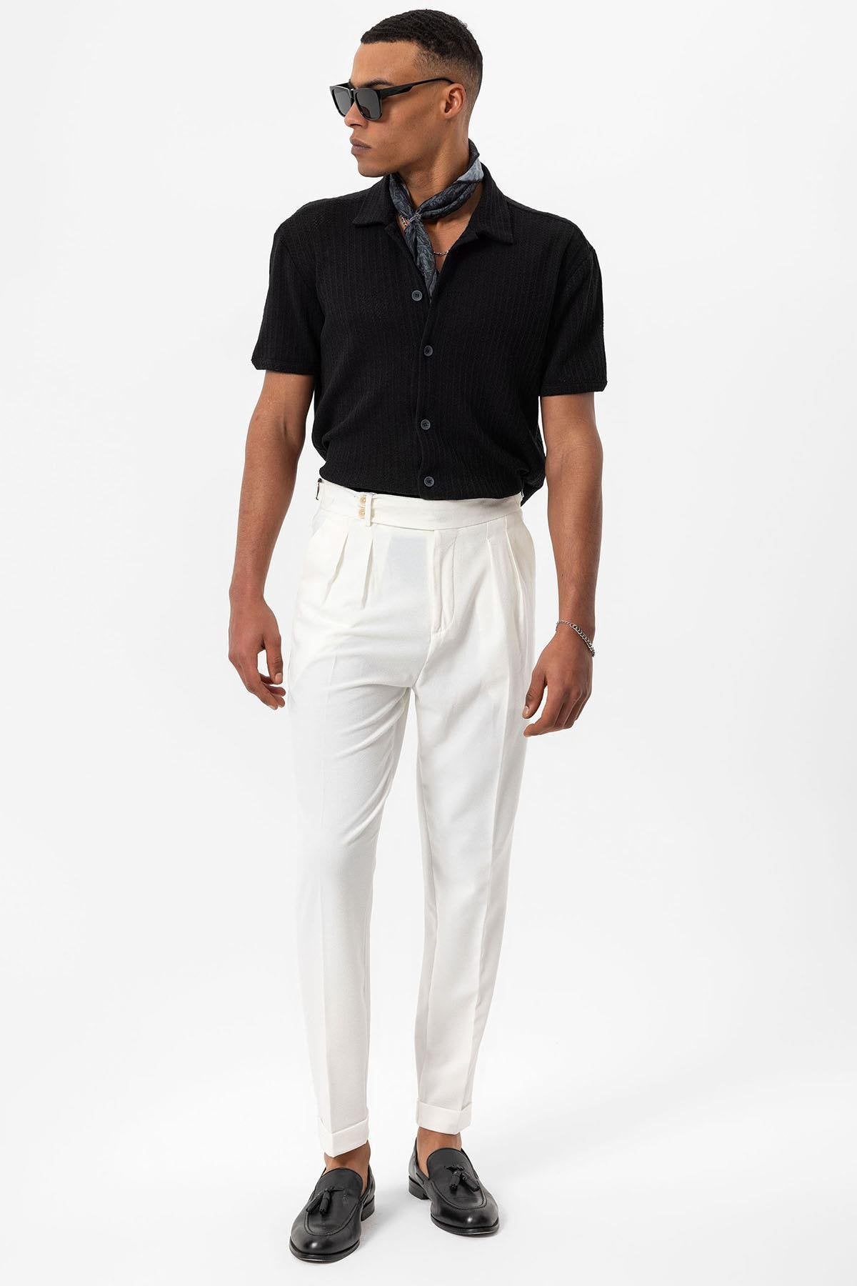 Antioch-Siyah Polo Yaka örme Kısa Kollu Erkek Gömlek-Gömlek-2-Milagron.com