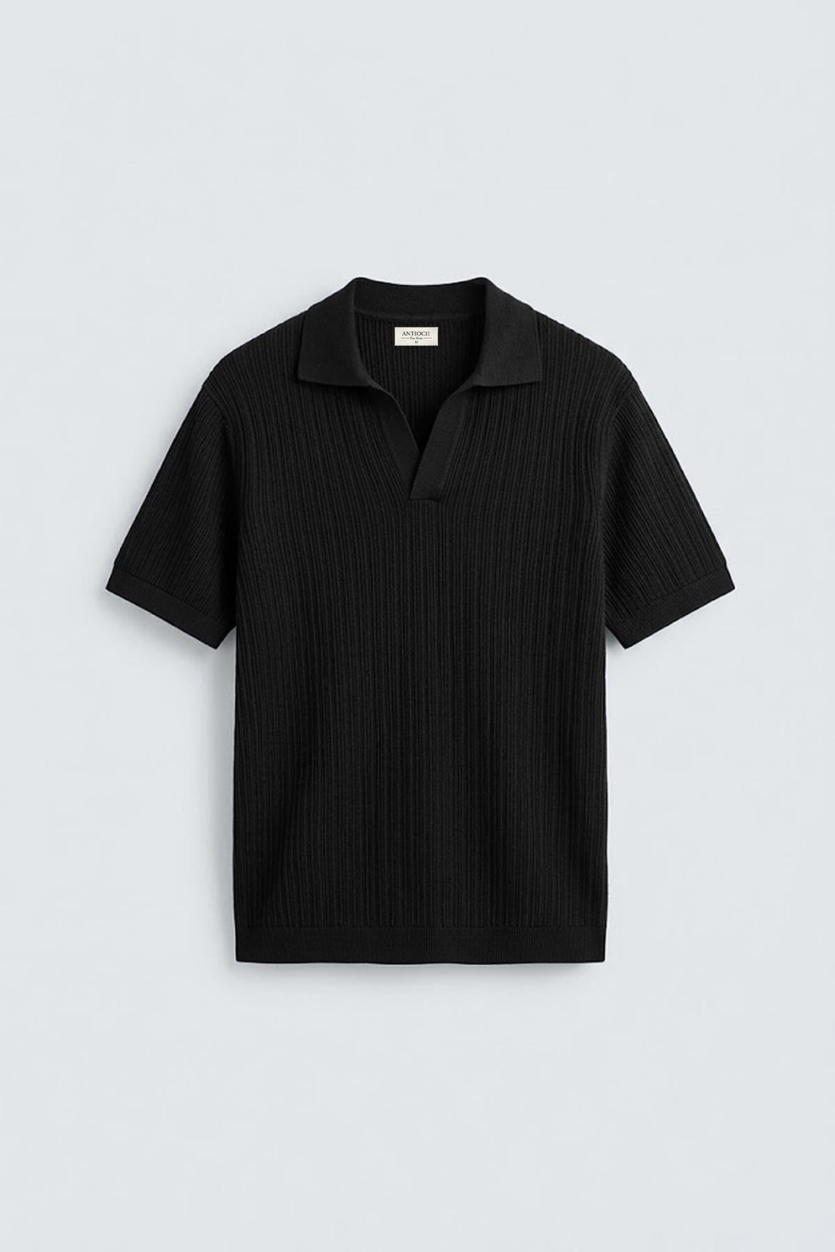 Antioch Siyah Premium Dokulu Erkek Triko T-Shirt