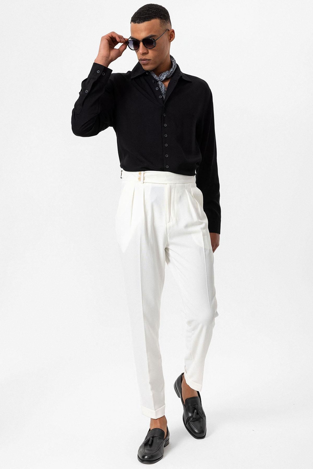 Antioch-Siyah Regular Fit Apaş Yaka Erkek Gömlek-Gömlek-2-Milagron.com