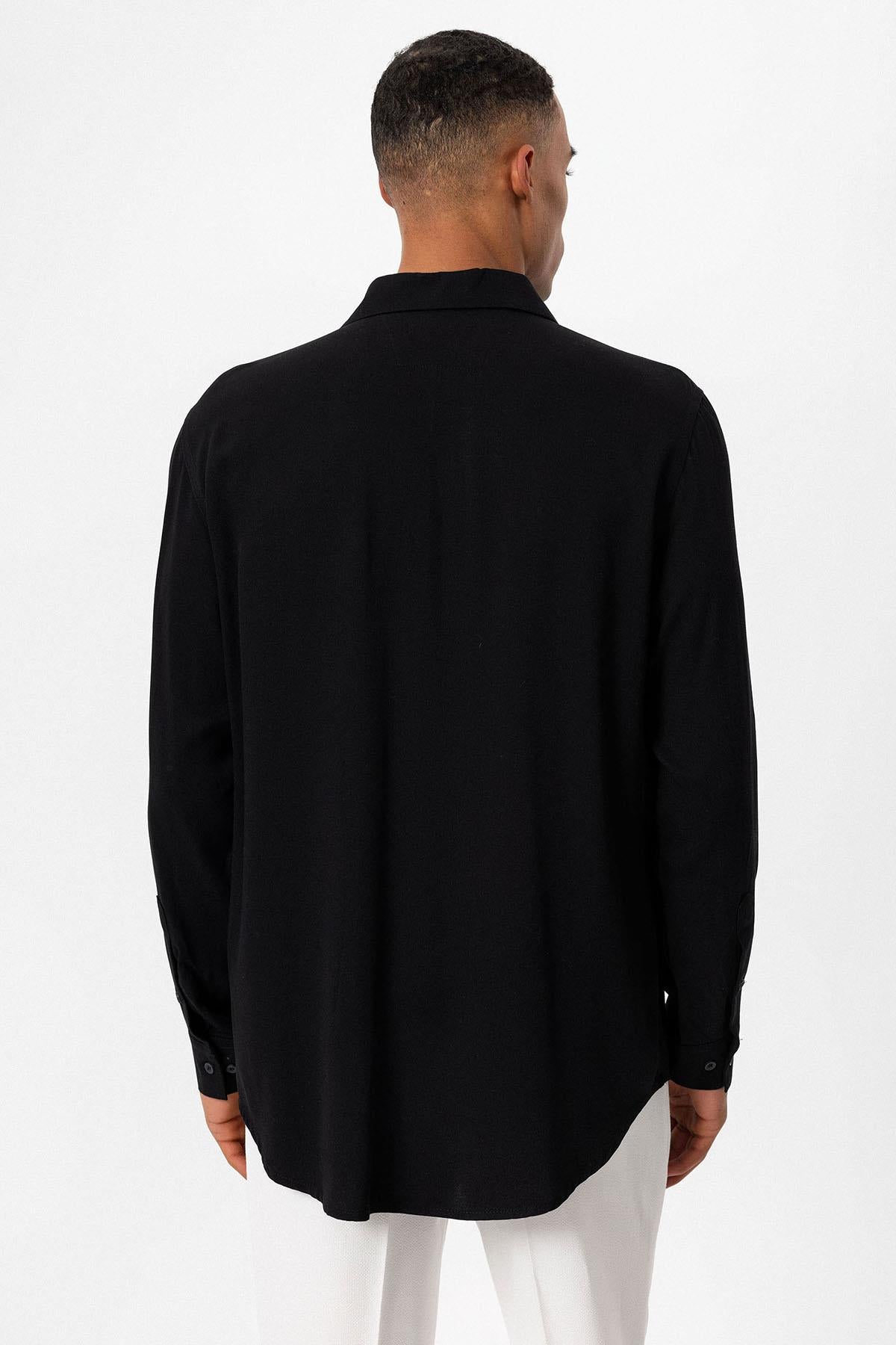 Antioch-Siyah Regular Fit Apaş Yaka Erkek Gömlek-Gömlek-6-Milagron.com